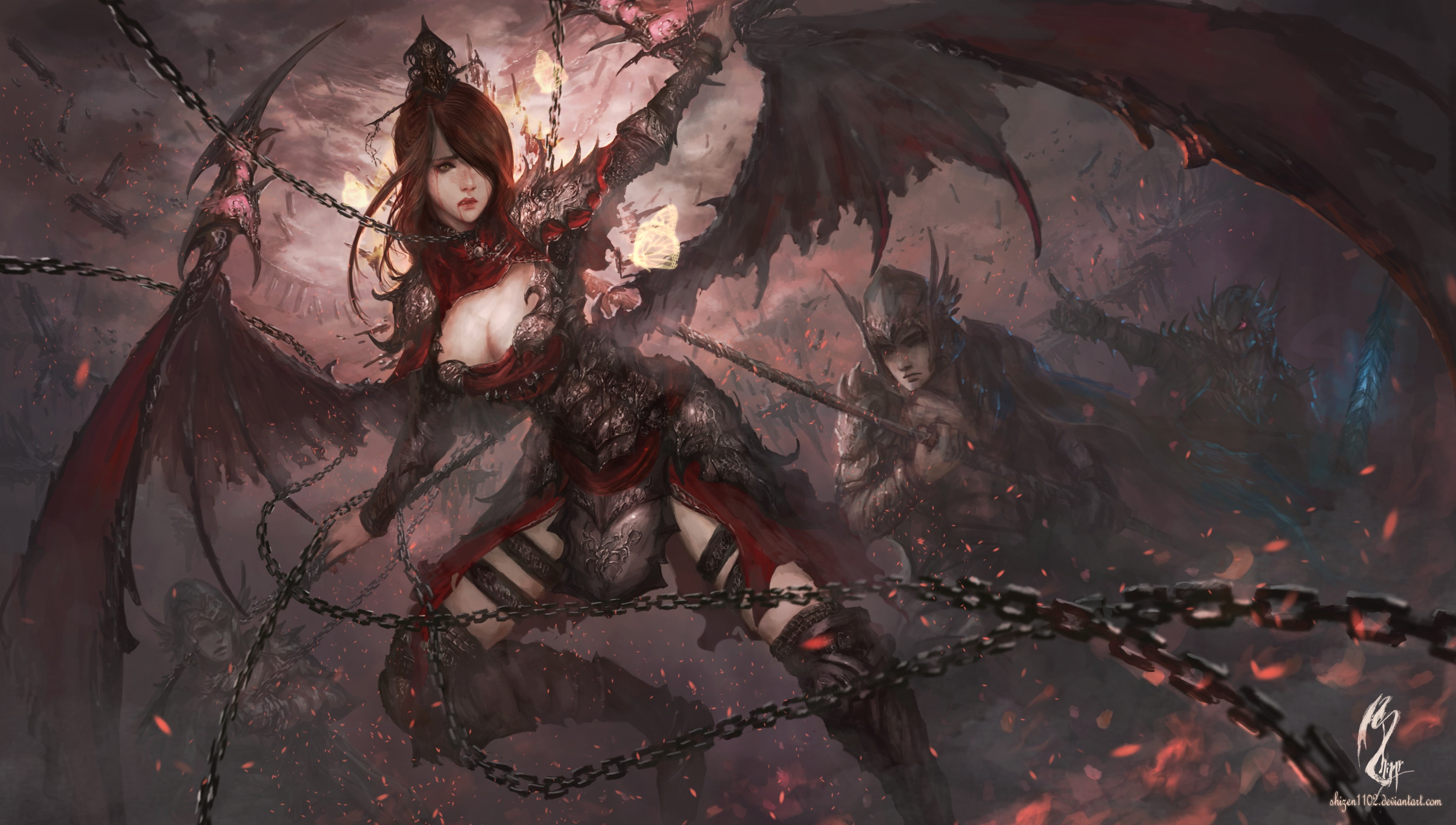 Download mobile wallpaper Fantasy, Wings, Chain, Armor, Spear, Angel Warrior for free.