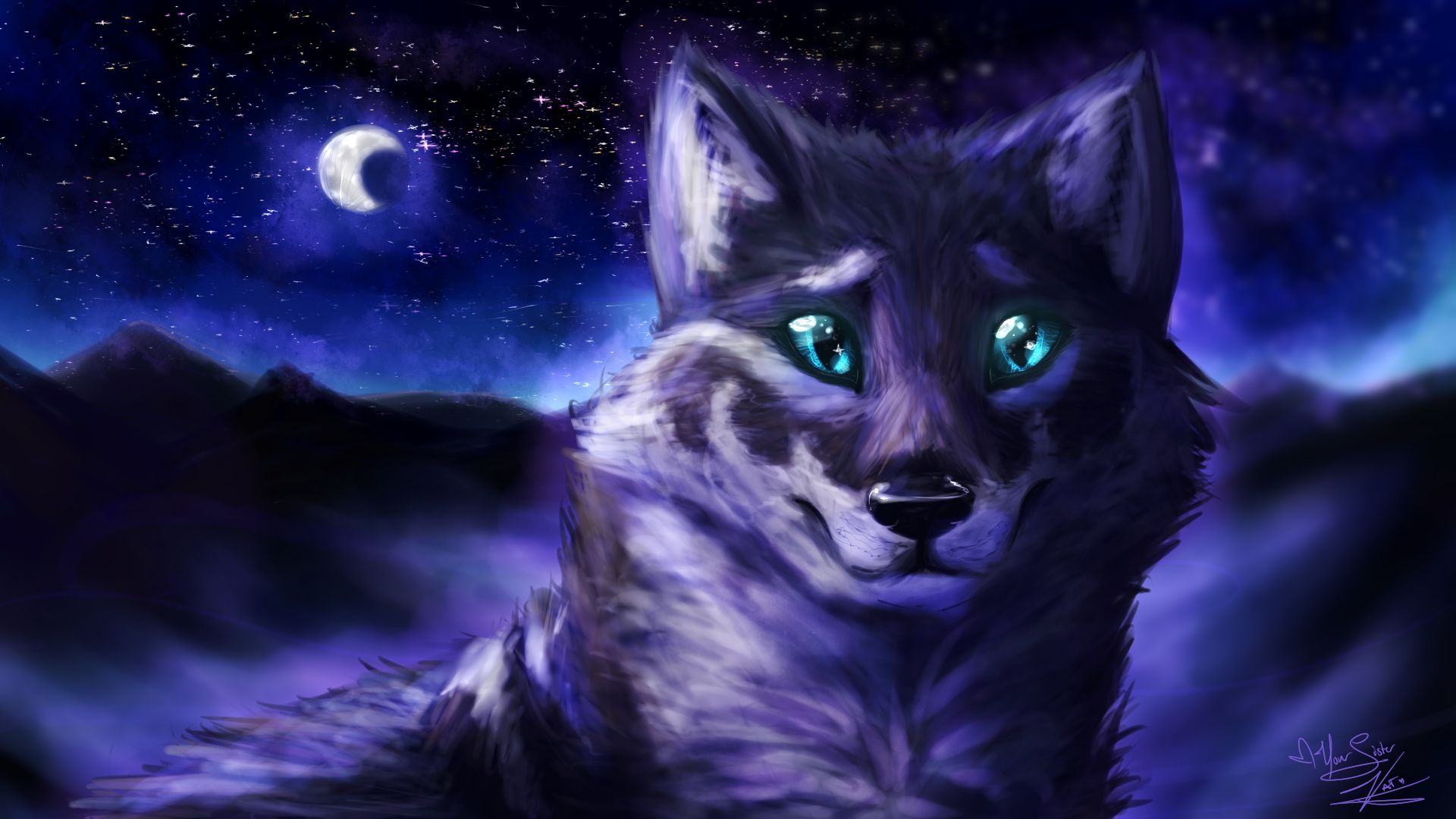 Download mobile wallpaper Fantasy, Night, Wolf, Fantasy Animals for free.