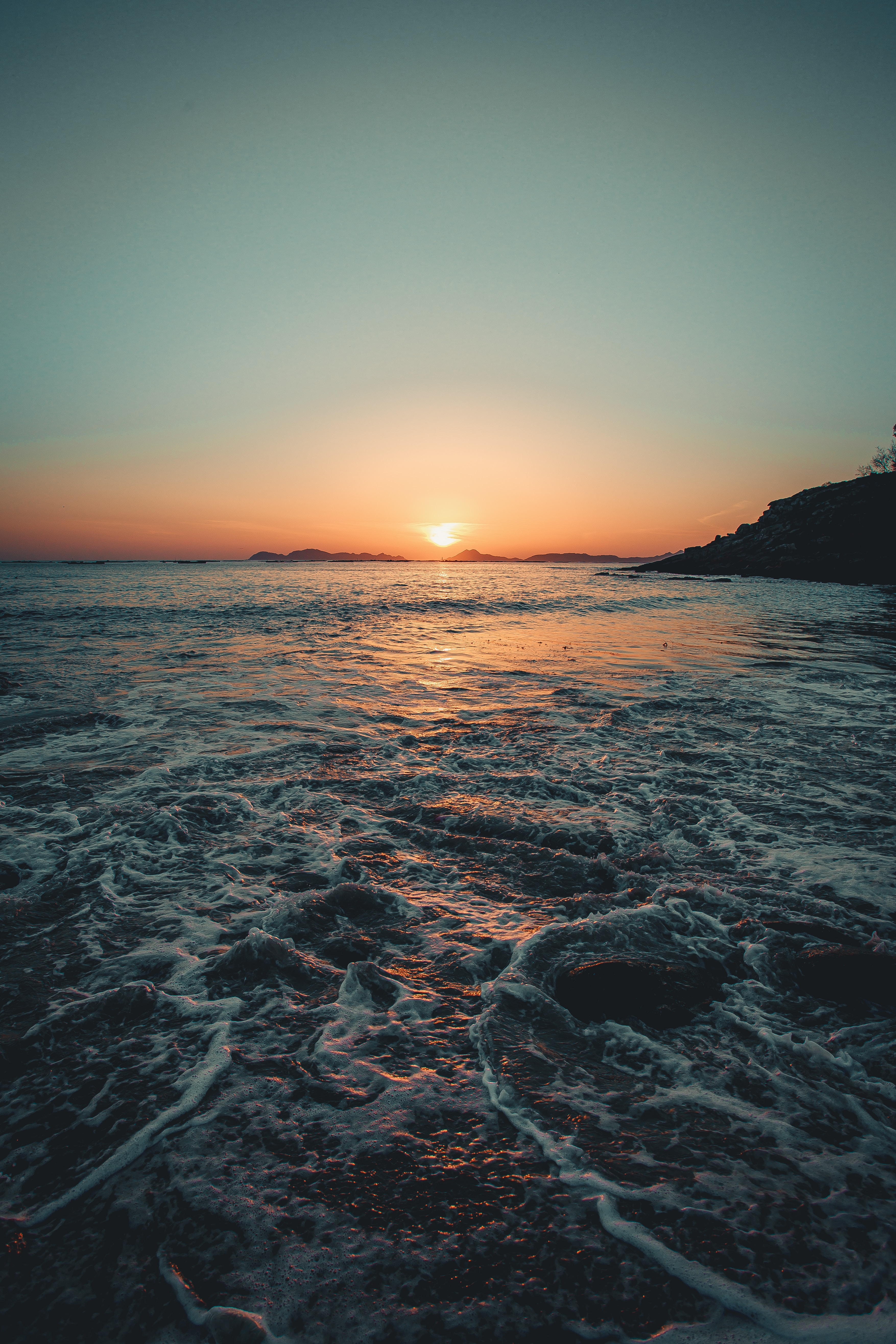nature, sunset, sea, twilight, waves, dusk cell phone wallpapers