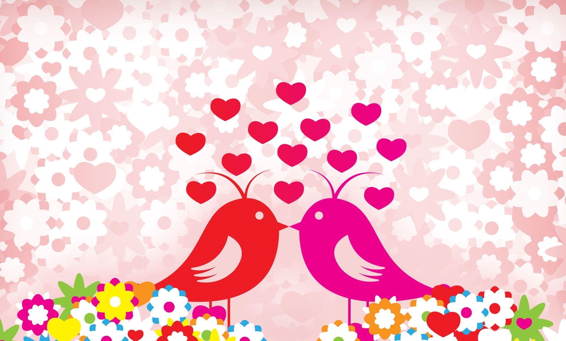 Скачати мобільні шпалери День Святого Валентина, Квітка, Птах, Свято, Кохання, Серце безкоштовно.