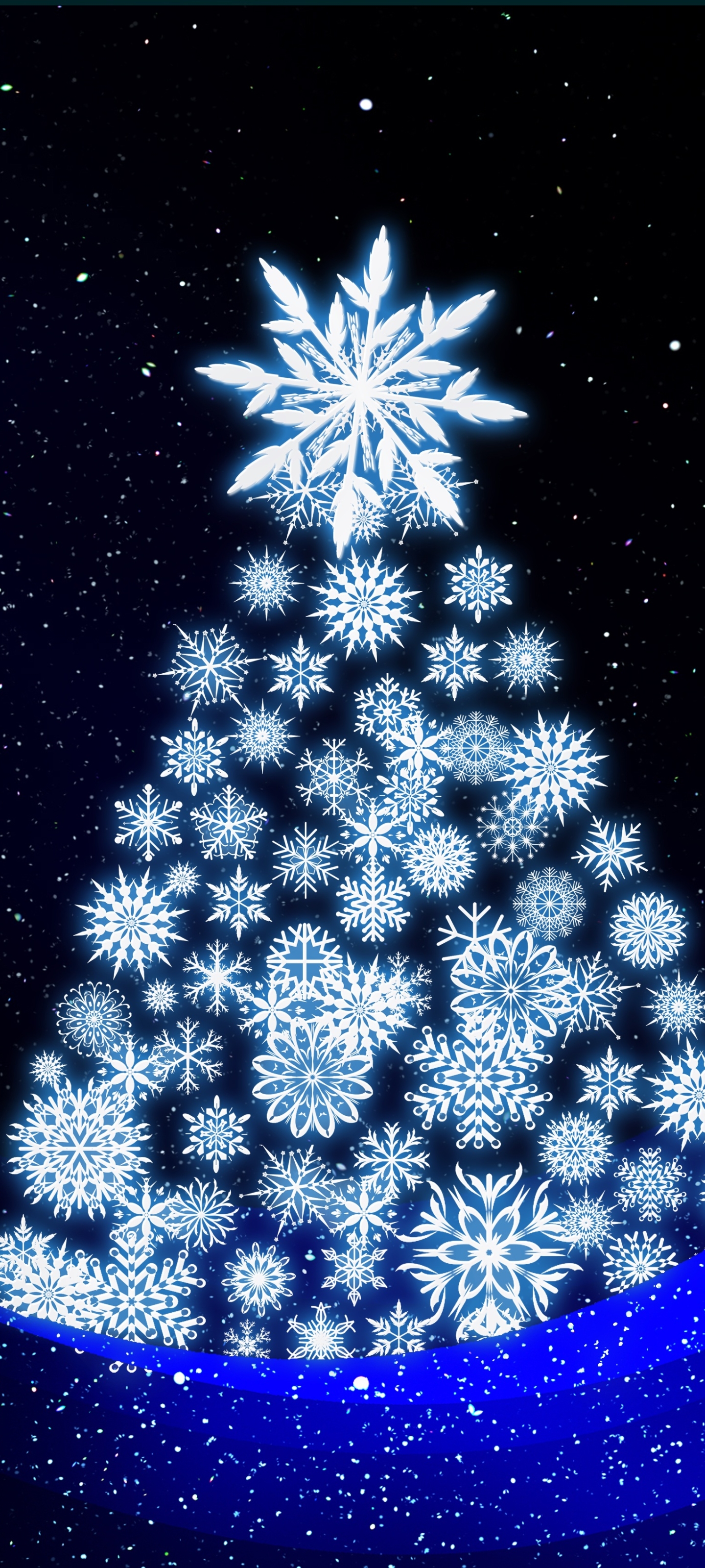 Handy-Wallpaper Feiertage, Schnee, Weihnachten, Weihnachtsbaum, Schneeflocke, Funkelt kostenlos herunterladen.