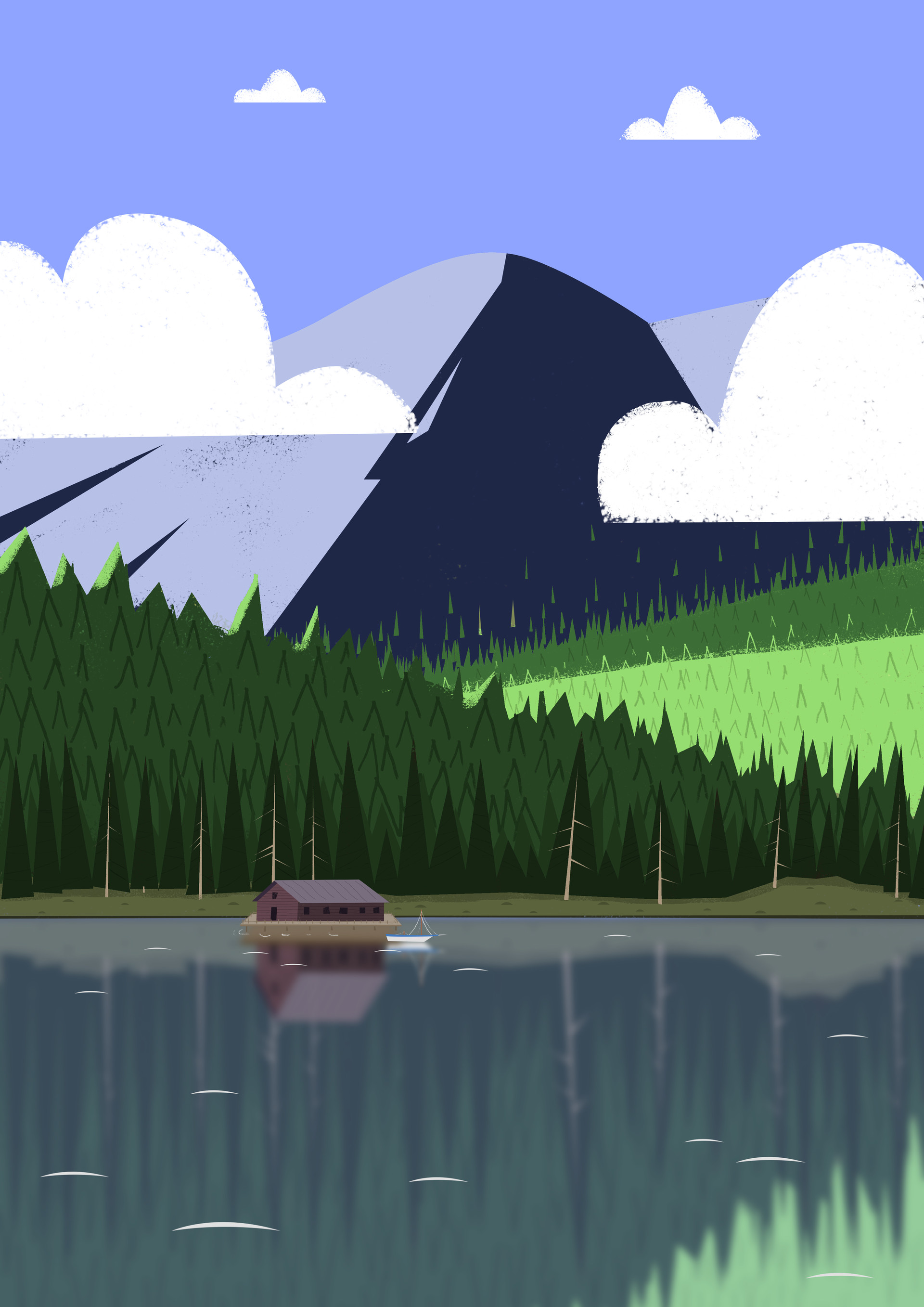Laden Sie das Gebäude, Wasser, Mountains, Wald, Kunst-Bild kostenlos auf Ihren PC-Desktop herunter