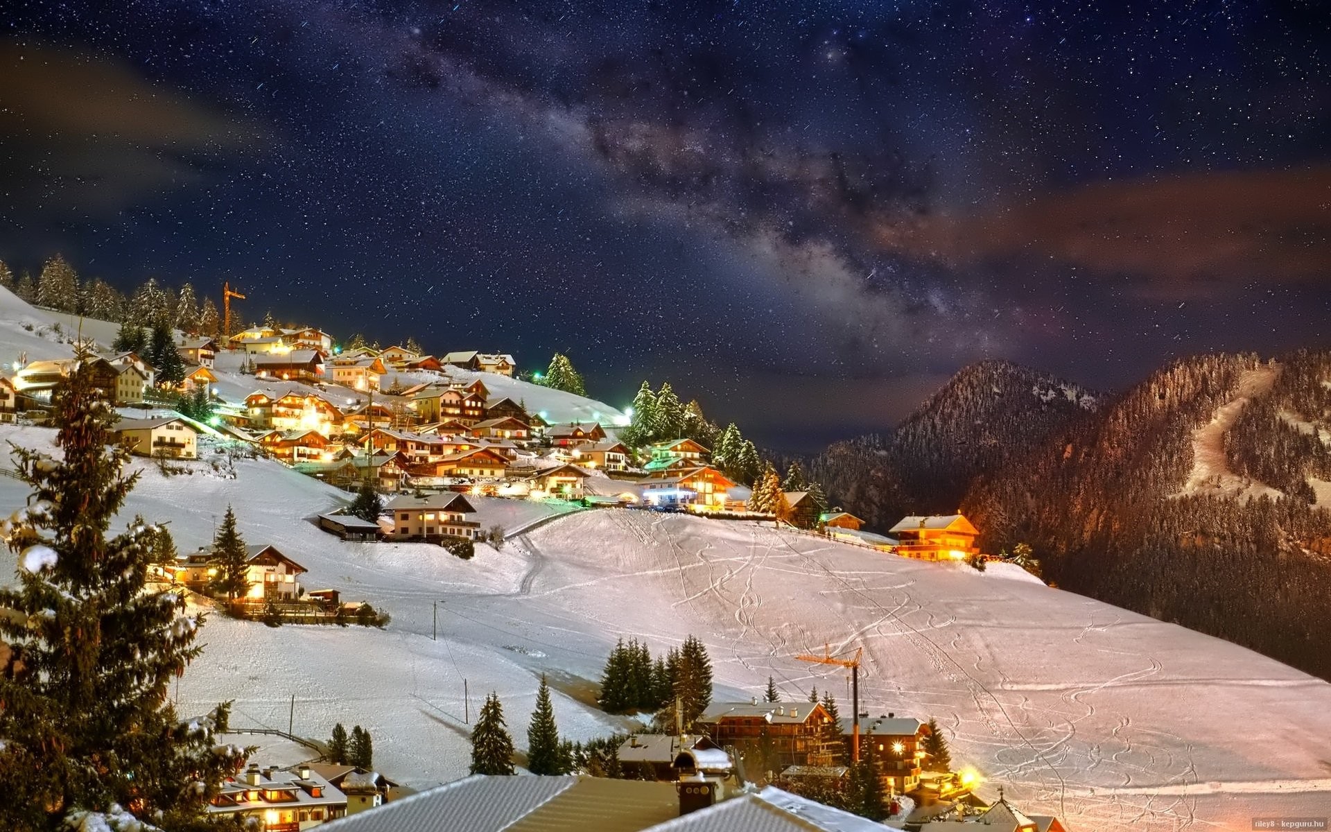 Free download wallpaper Winter, Snow, Mountain, Light, House, Photography on your PC desktop