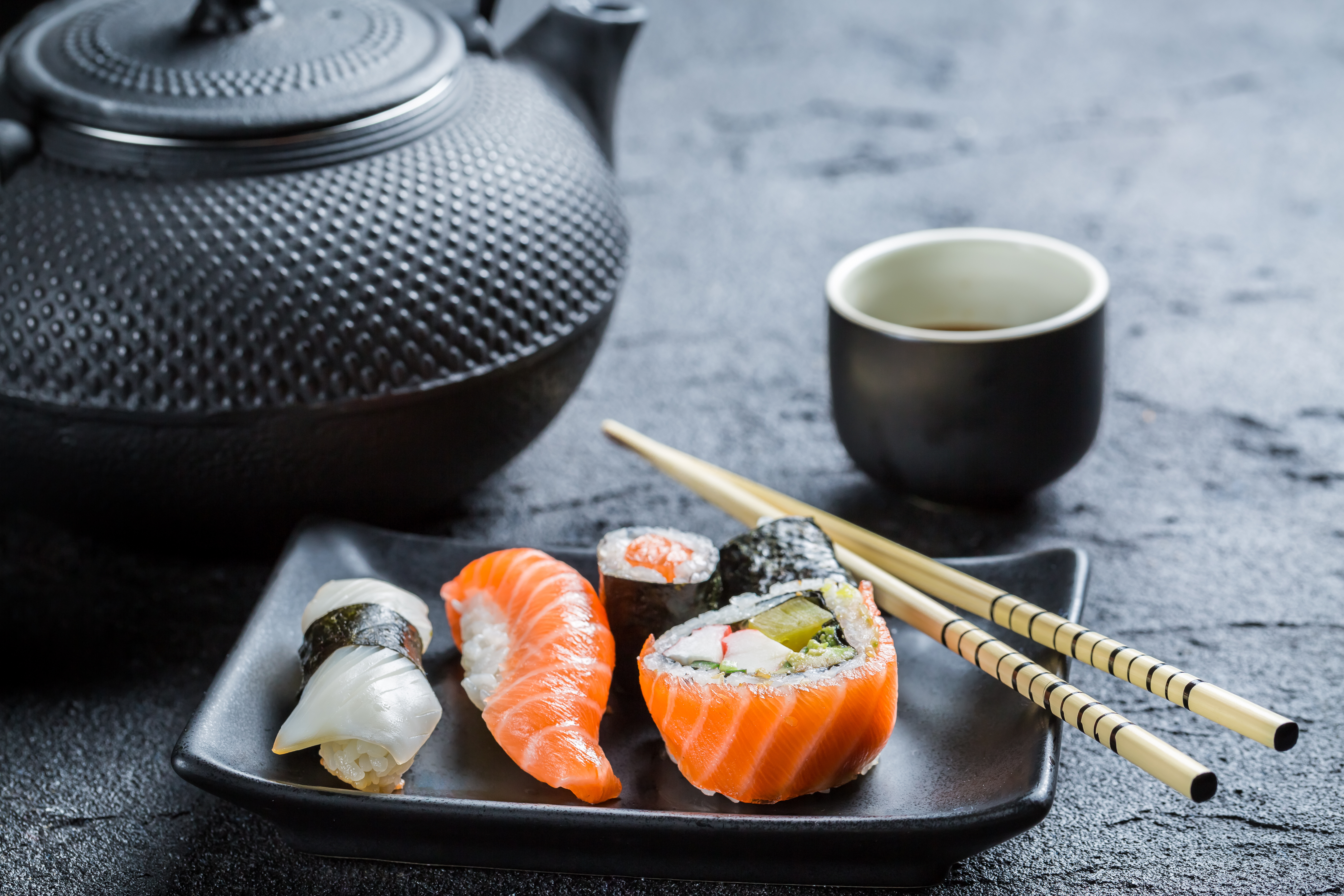 Free download wallpaper Food, Sushi, Tea, Fish on your PC desktop
