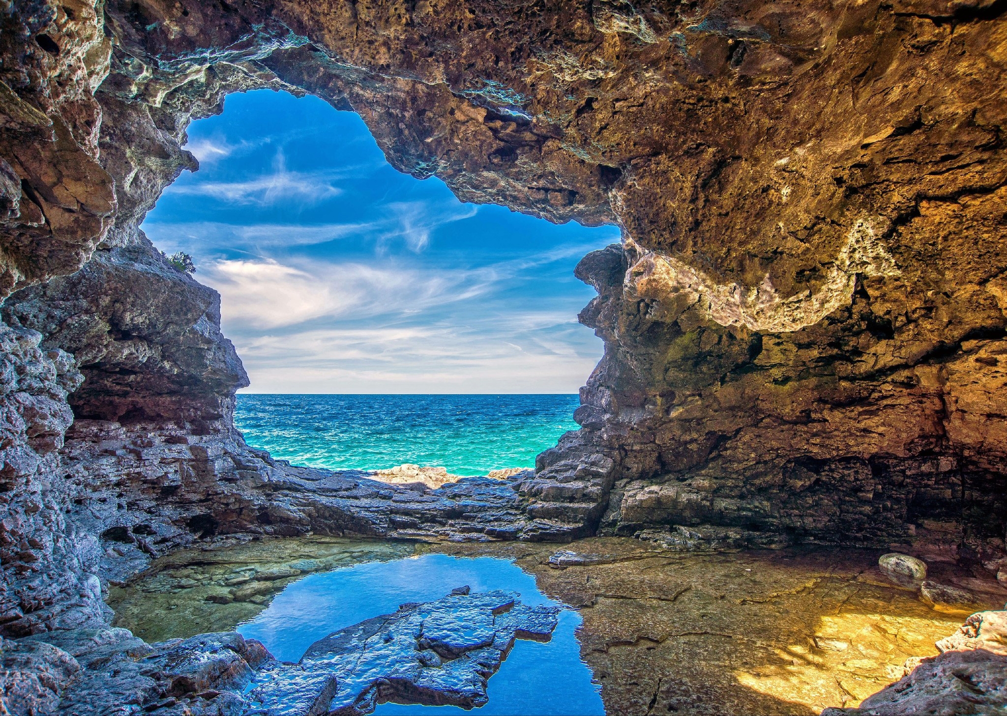 Descarga gratis la imagen Mar, Playa, Cuevas, Horizonte, Océano, Cueva, Tierra/naturaleza en el escritorio de tu PC