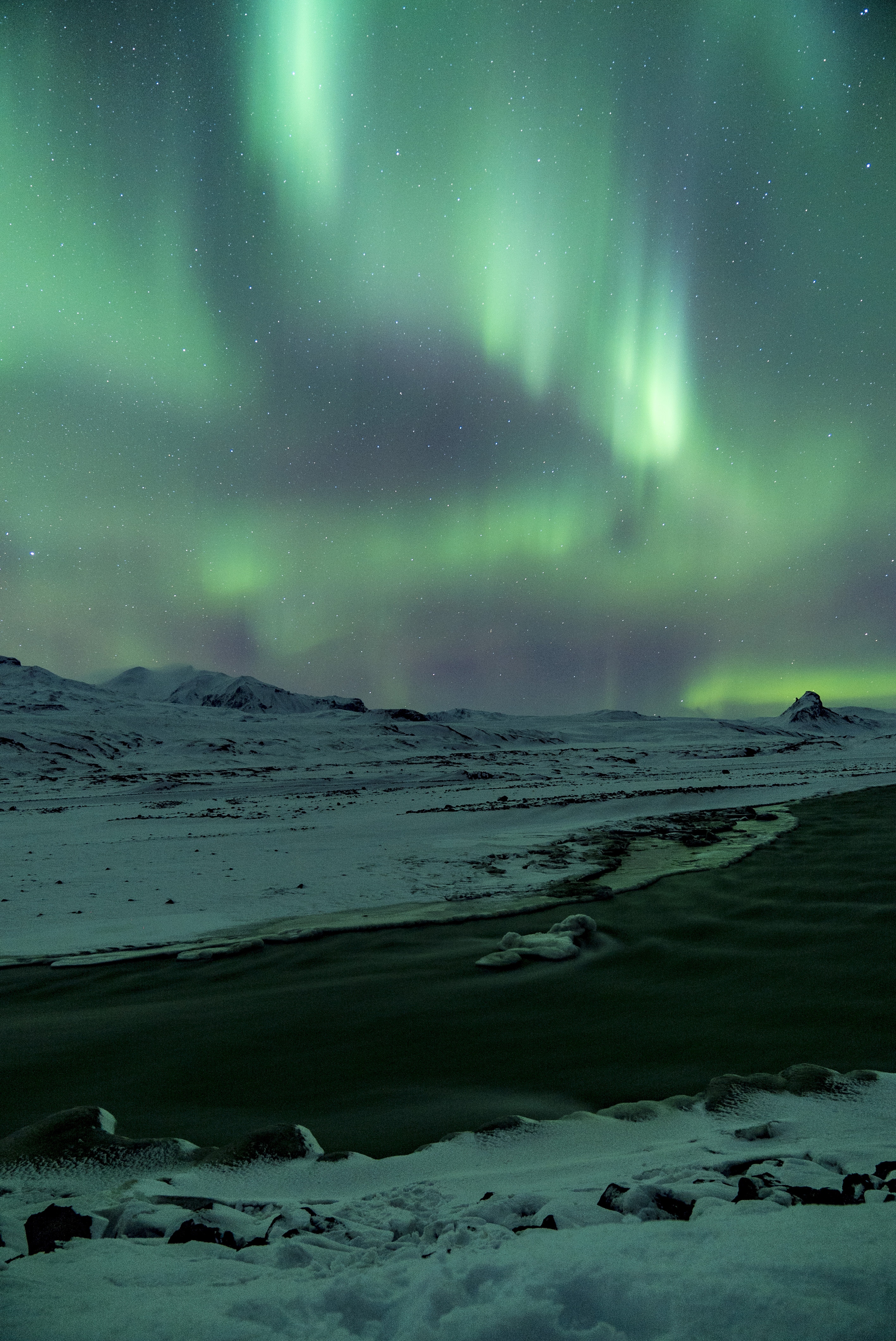 northern lights, ice, aurora borealis, winter, nature, rivers, snow, aurora HD wallpaper