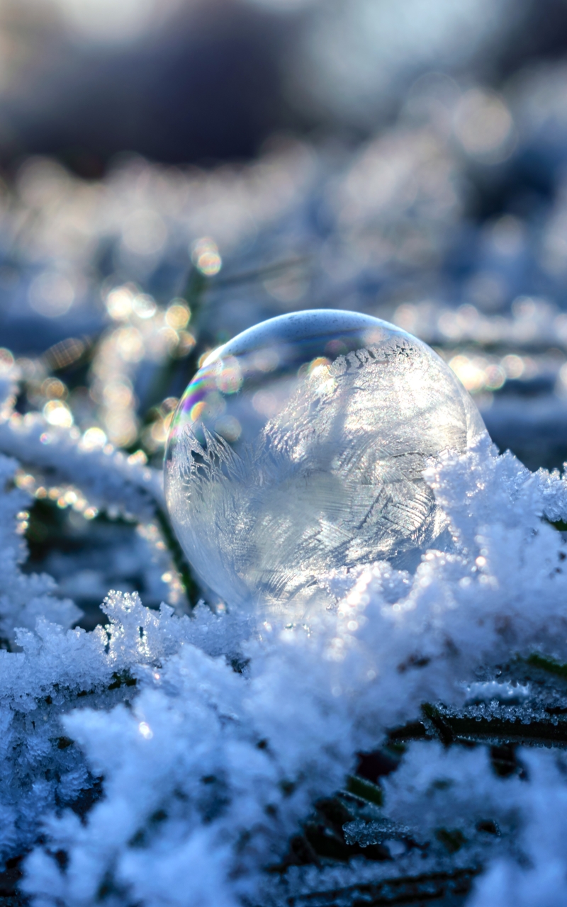 Download mobile wallpaper Winter, Nature, Snow, Close Up, Earth, Bubble for free.