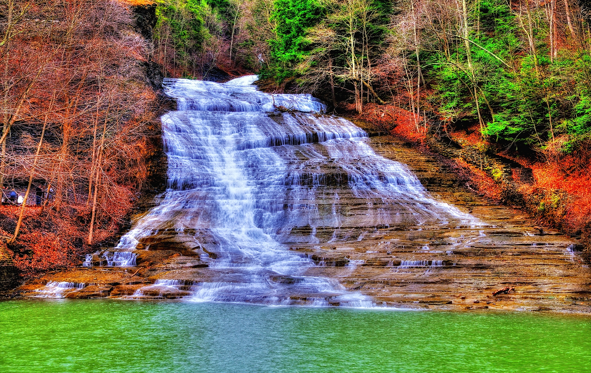 Download mobile wallpaper Rivers, Trees, Nature, Waterfall, Landscape, Hdr for free.