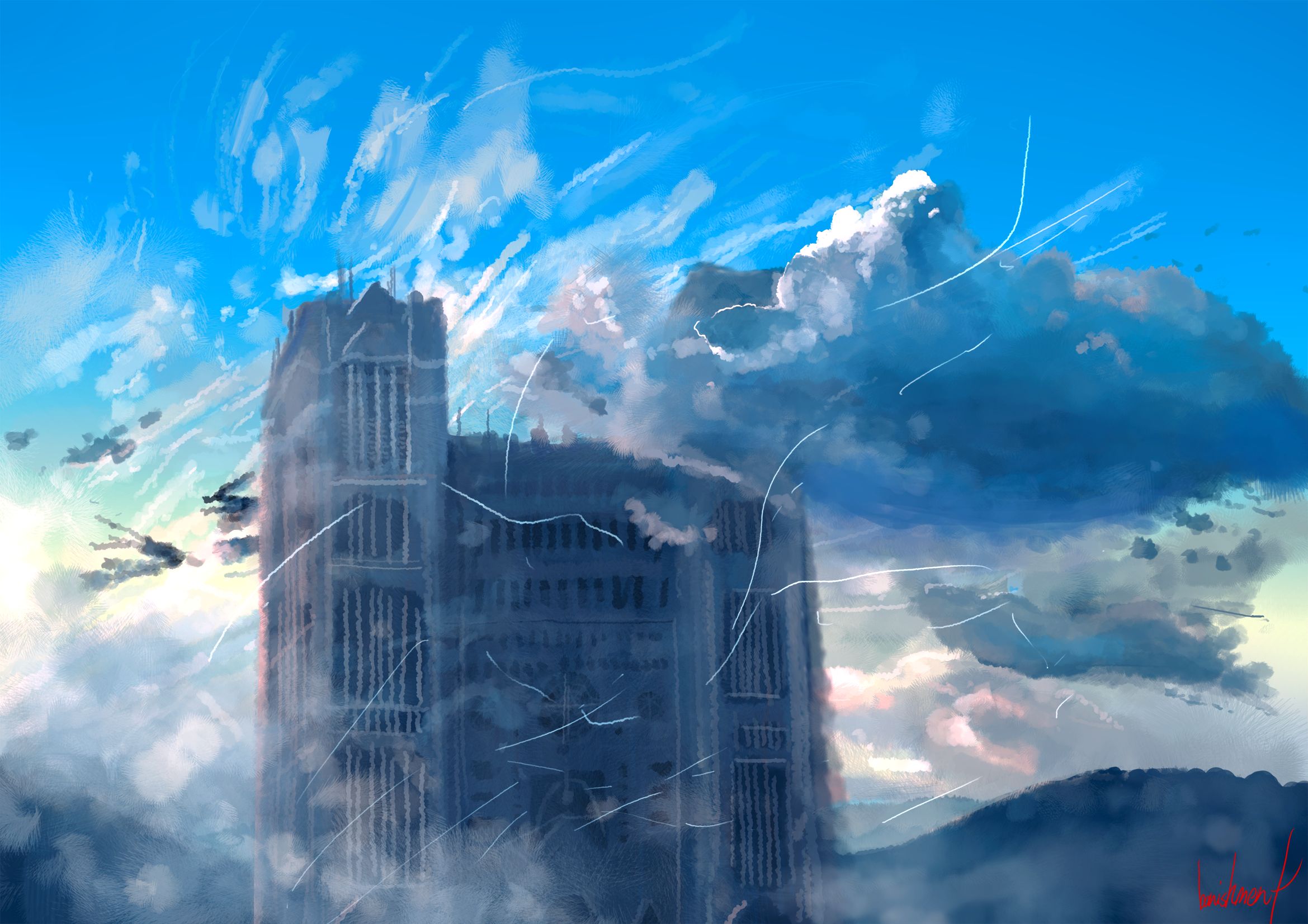 Free download wallpaper Anime, Sky, Temple, Cloud, Original on your PC desktop