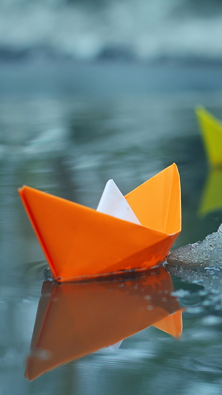 man made, origami, water, ice, paper boat