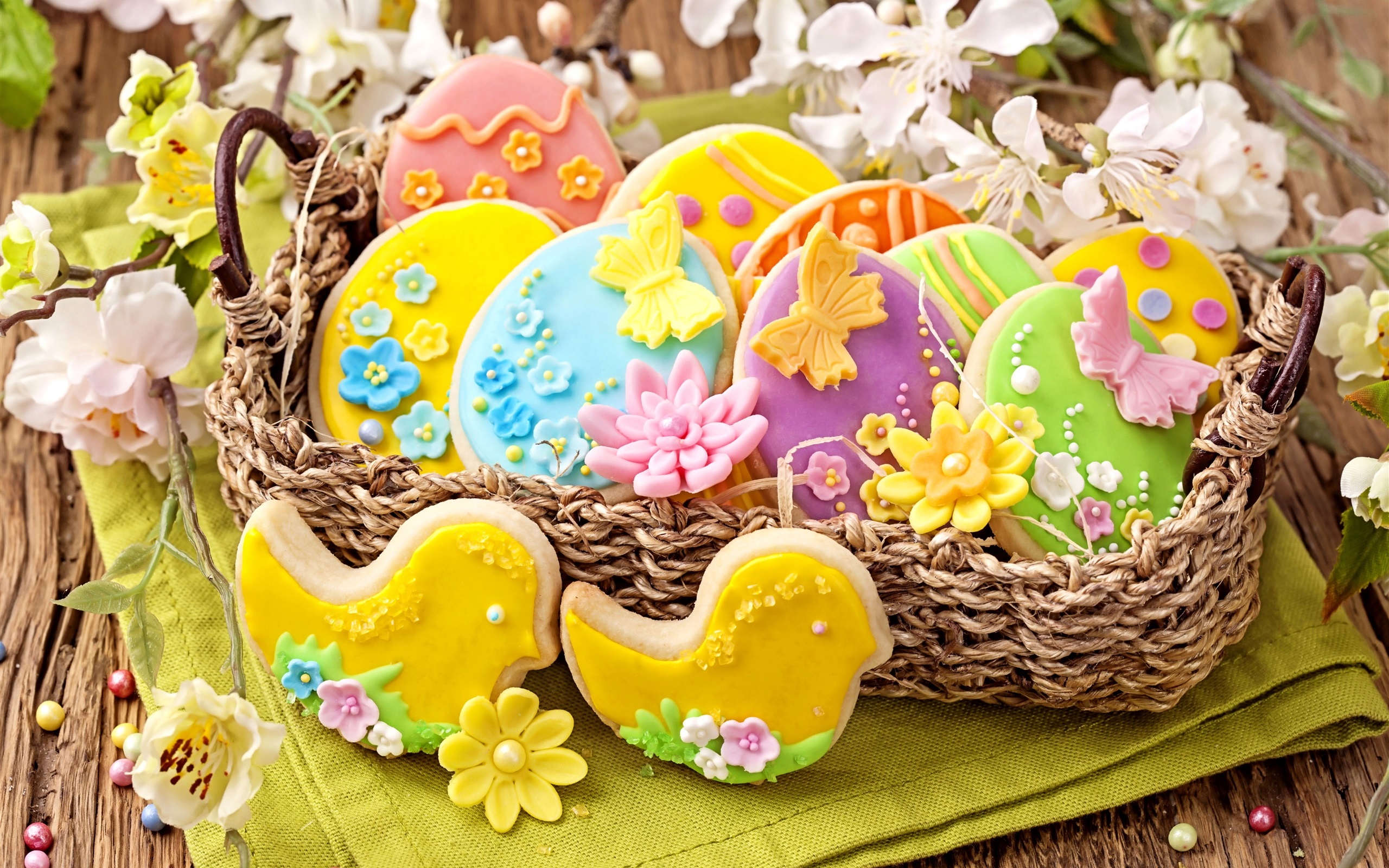 Download mobile wallpaper Easter, Flower, Holiday, Basket, Cookie, Blossom for free.