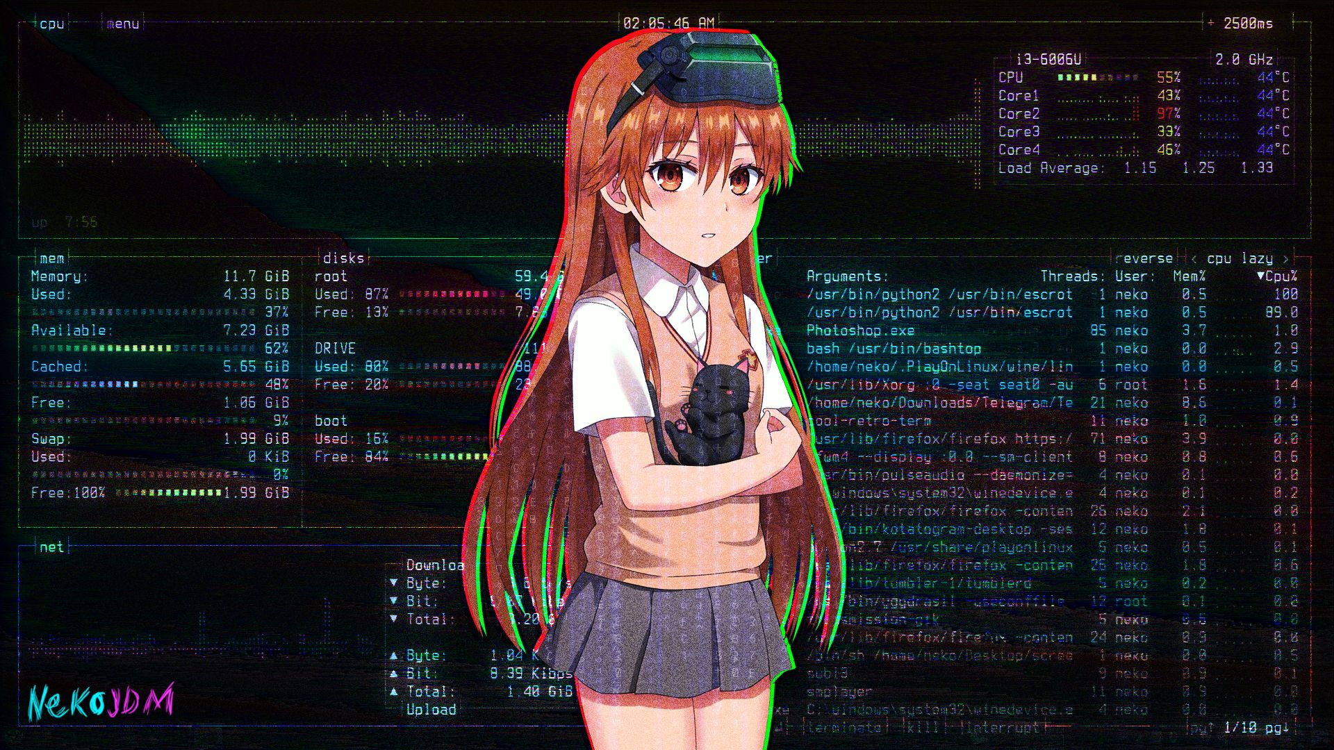 Free download wallpaper Anime, Hacker, Linux, Mikoto Misaka, A Certain Scientific Railgun, A Certain Magical Index on your PC desktop