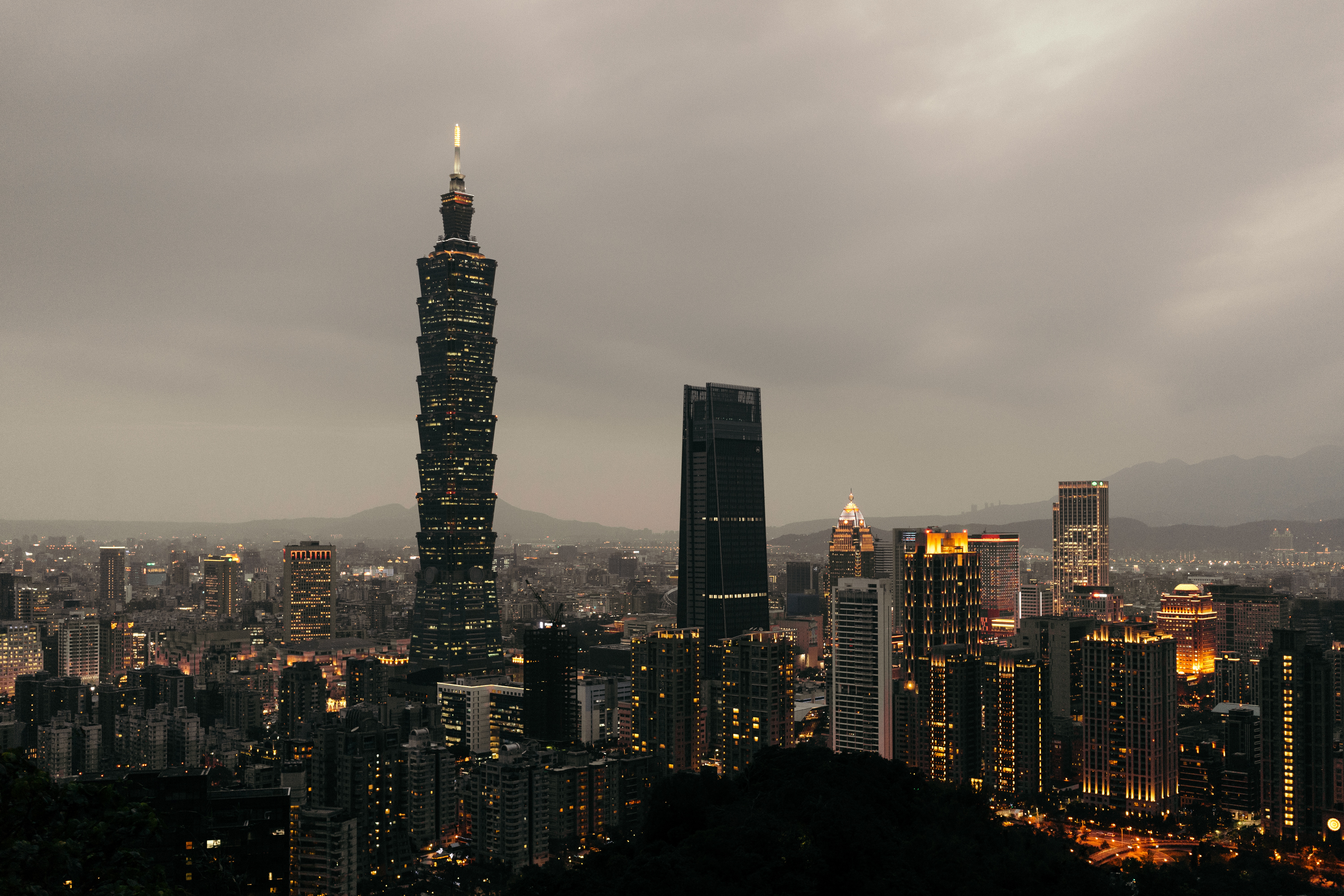Скачать обои бесплатно Тайбэй, Тайвань, Небоскребы, Города, Вечер картинка на рабочий стол ПК