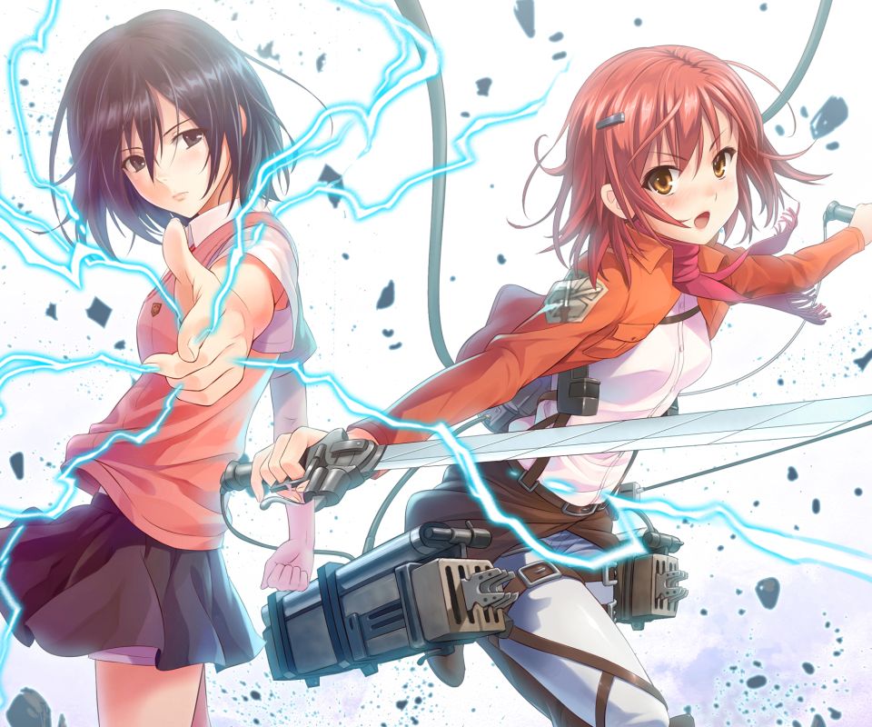 Téléchargez gratuitement l'image Crossover, Animé, Mikoto Misaka, Mikasa Ackerman sur le bureau de votre PC