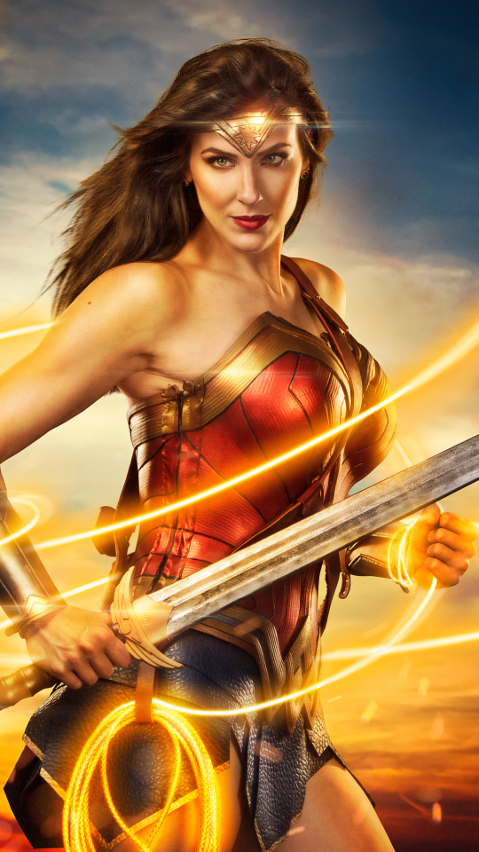 Download mobile wallpaper Brunette, Women, Sword, Lipstick, Wonder Woman, Cosplay for free.