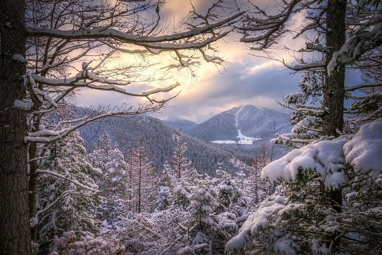 Téléchargez gratuitement l'image Paysage, Hiver, Montagne, Lac, Forêt, Terre/nature, Neiger sur le bureau de votre PC