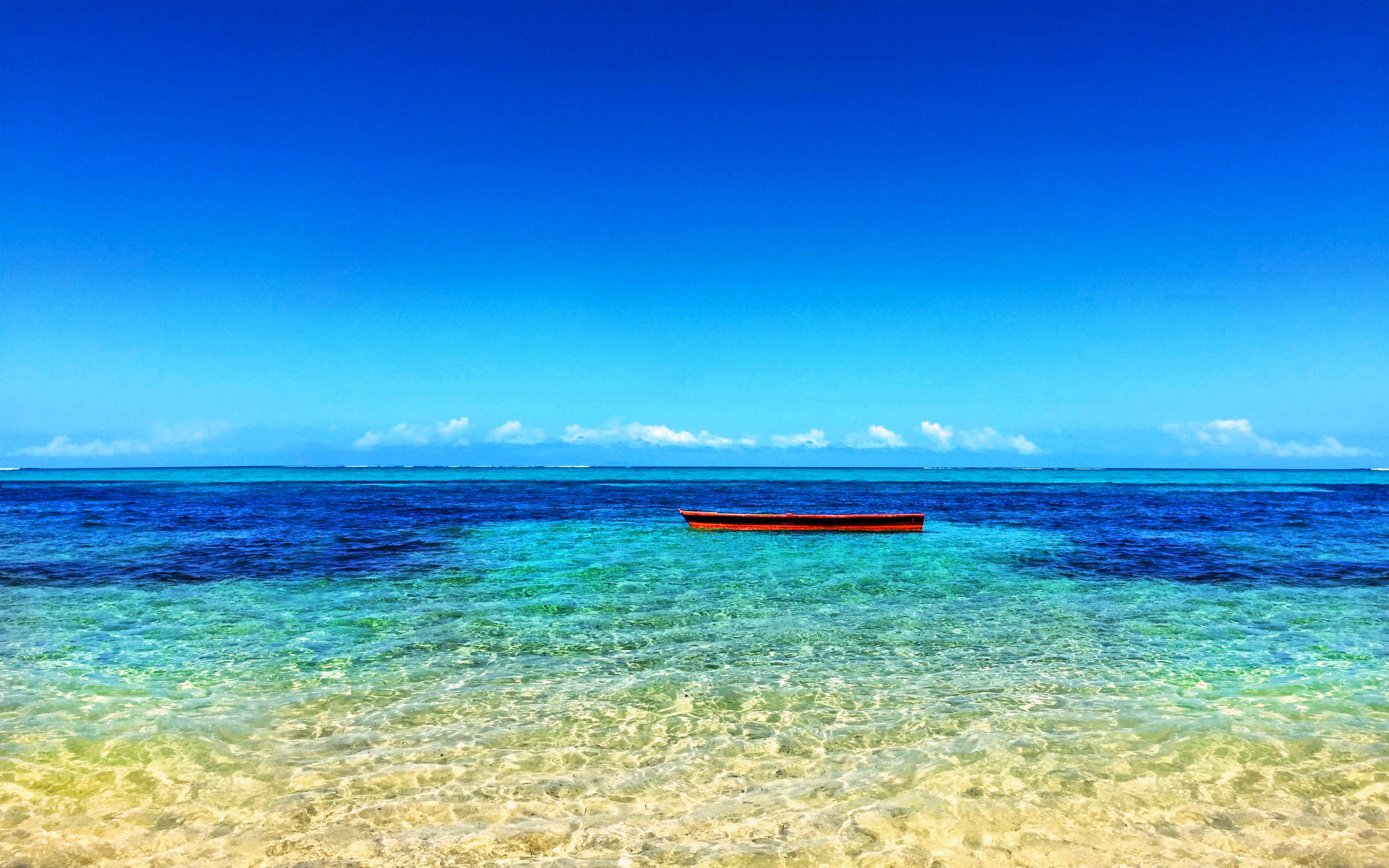 Download mobile wallpaper Beach, Horizon, Earth, Boat, Tropical, Sunny, Scenic for free.