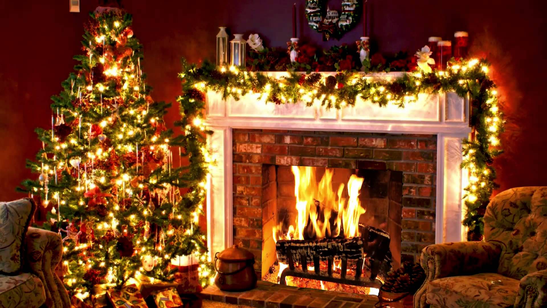 Download mobile wallpaper Christmas, Holiday, Christmas Tree, Fireplace for free.