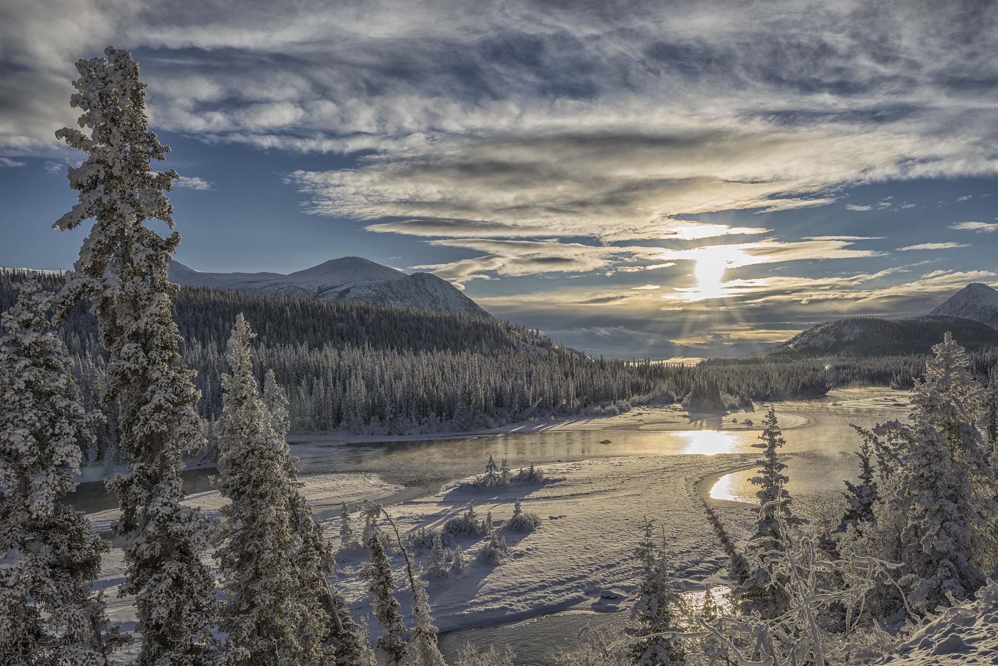 Free download wallpaper Landscape, Winter, Nature, Mountain, Canada, Earth, River on your PC desktop