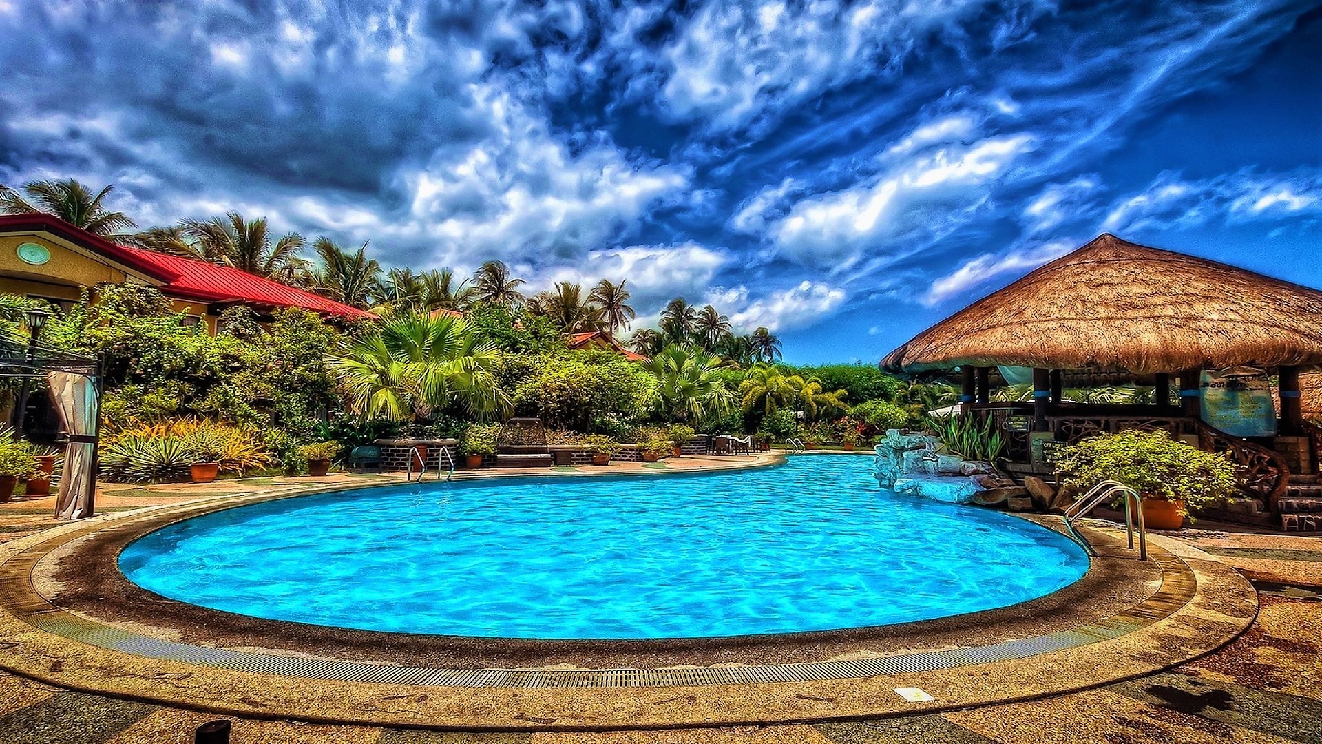 Free download wallpaper Tropical, Resort, Pool, Man Made, Palm Tree on your PC desktop