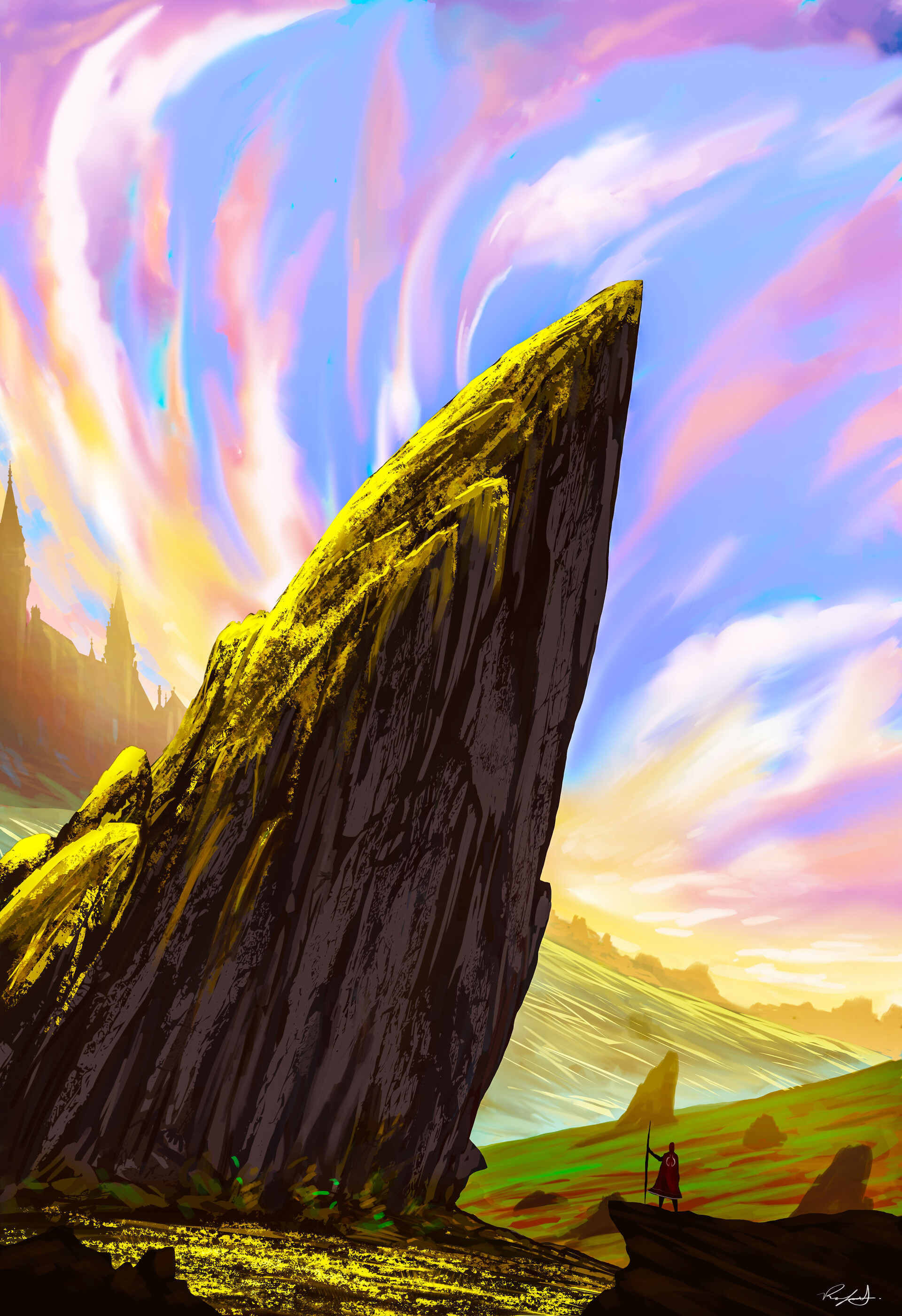 Free download wallpaper Rock, Journey, Mountains, Landscape, Art on your PC desktop