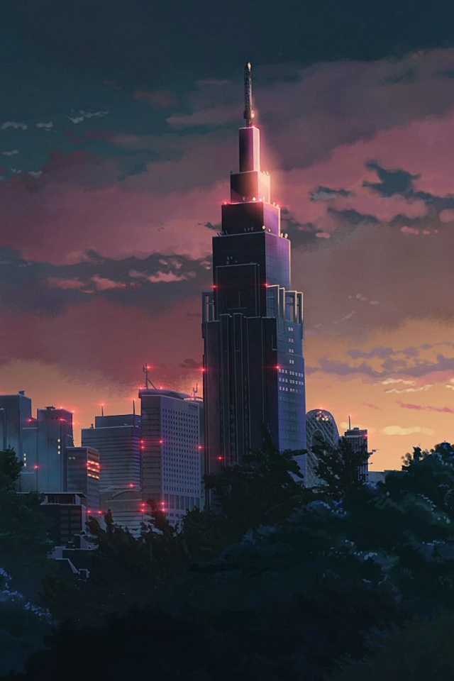 Download mobile wallpaper Anime, Sunset, City, Skyscraper, Building, The Garden Of Words for free.