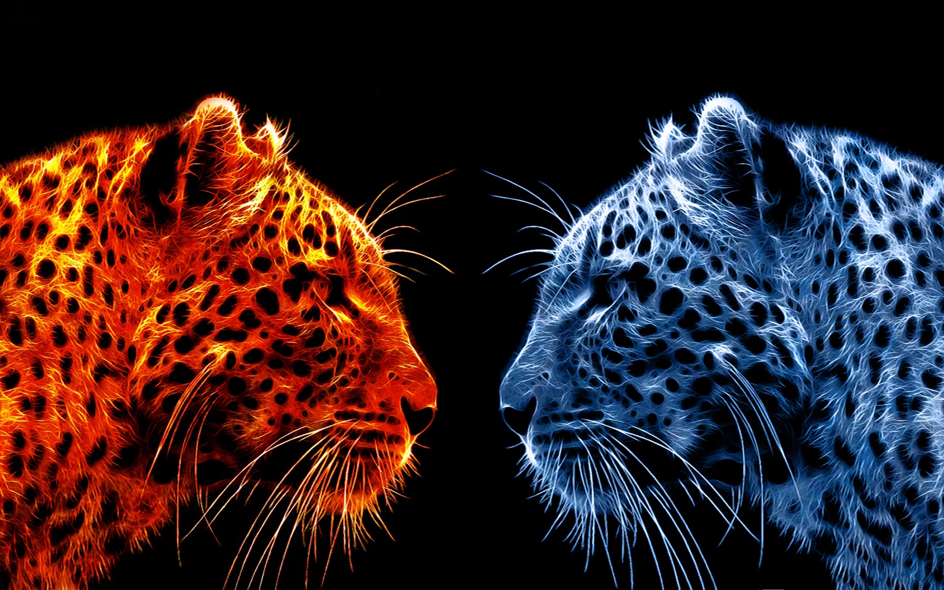 Download mobile wallpaper Fire, Ice, Leopard, Animal, Artistic for free.