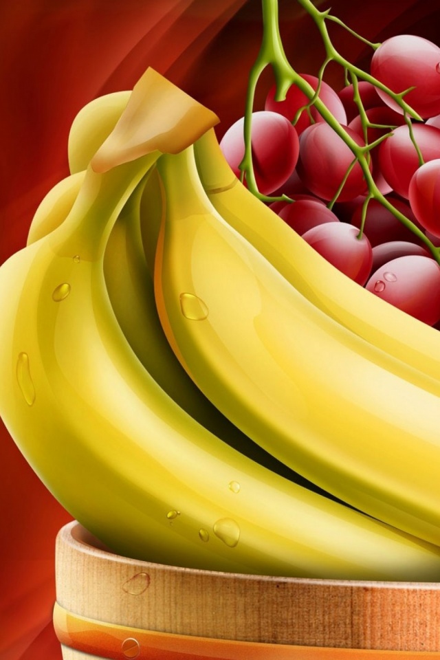 Download mobile wallpaper Fruits, Food, Grapes, Fruit, Banana, 2D for free.
