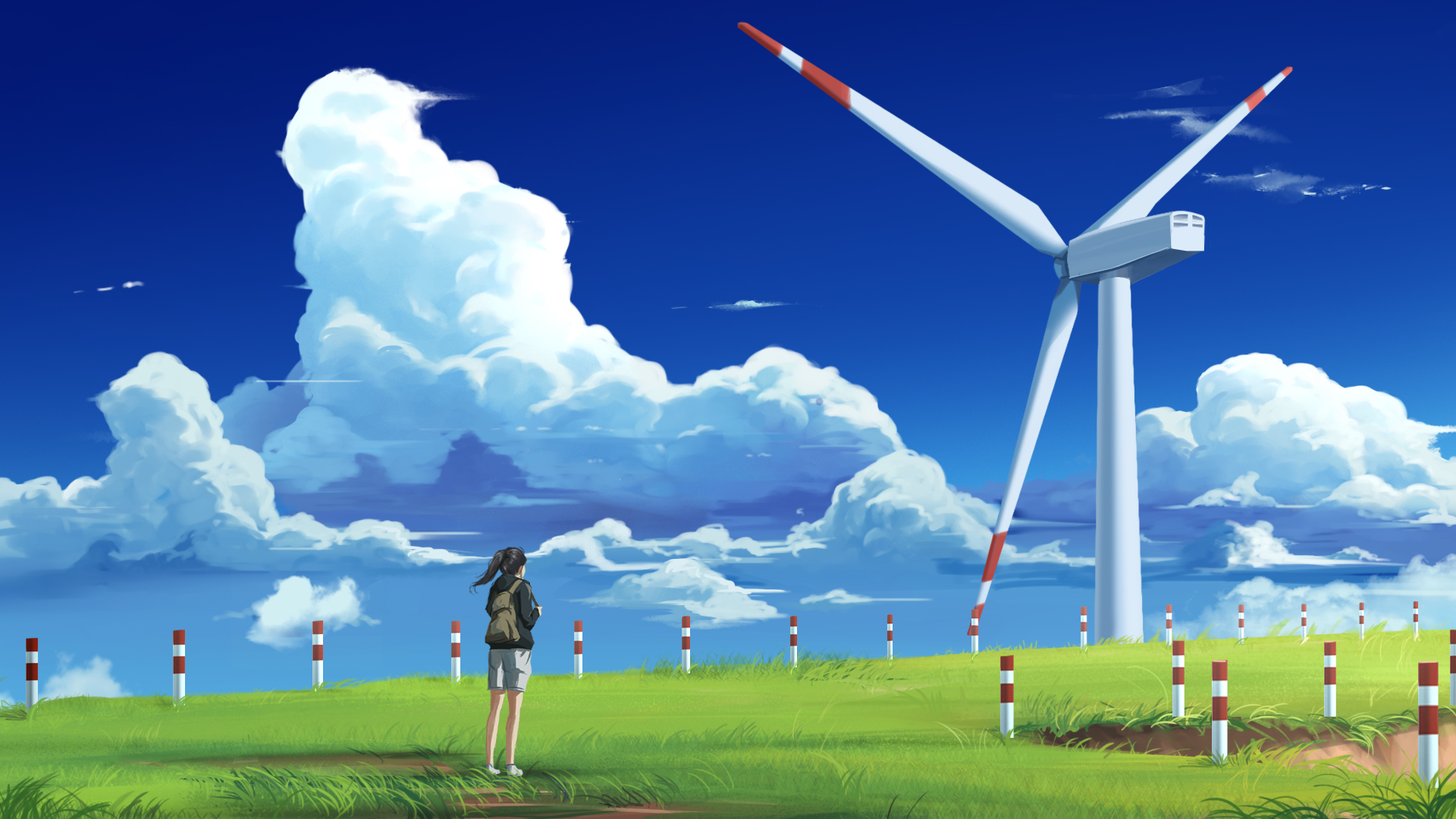 Free download wallpaper Anime, Original, Wind Turbine on your PC desktop