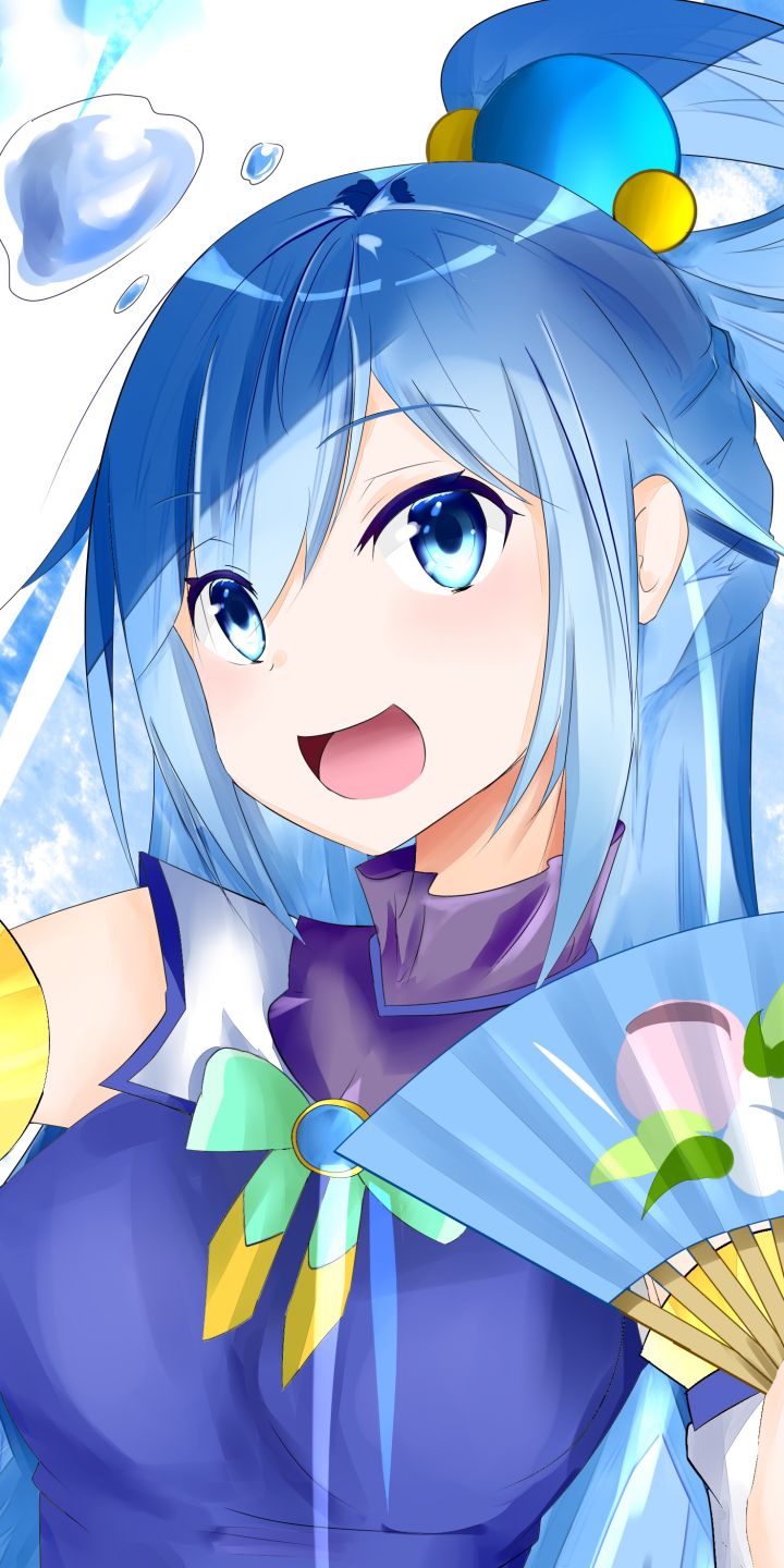 Download mobile wallpaper Anime, Smile, Blue Eyes, Blue Hair, Konosuba God’S Blessing On This Wonderful World!!, Aqua (Konosuba) for free.