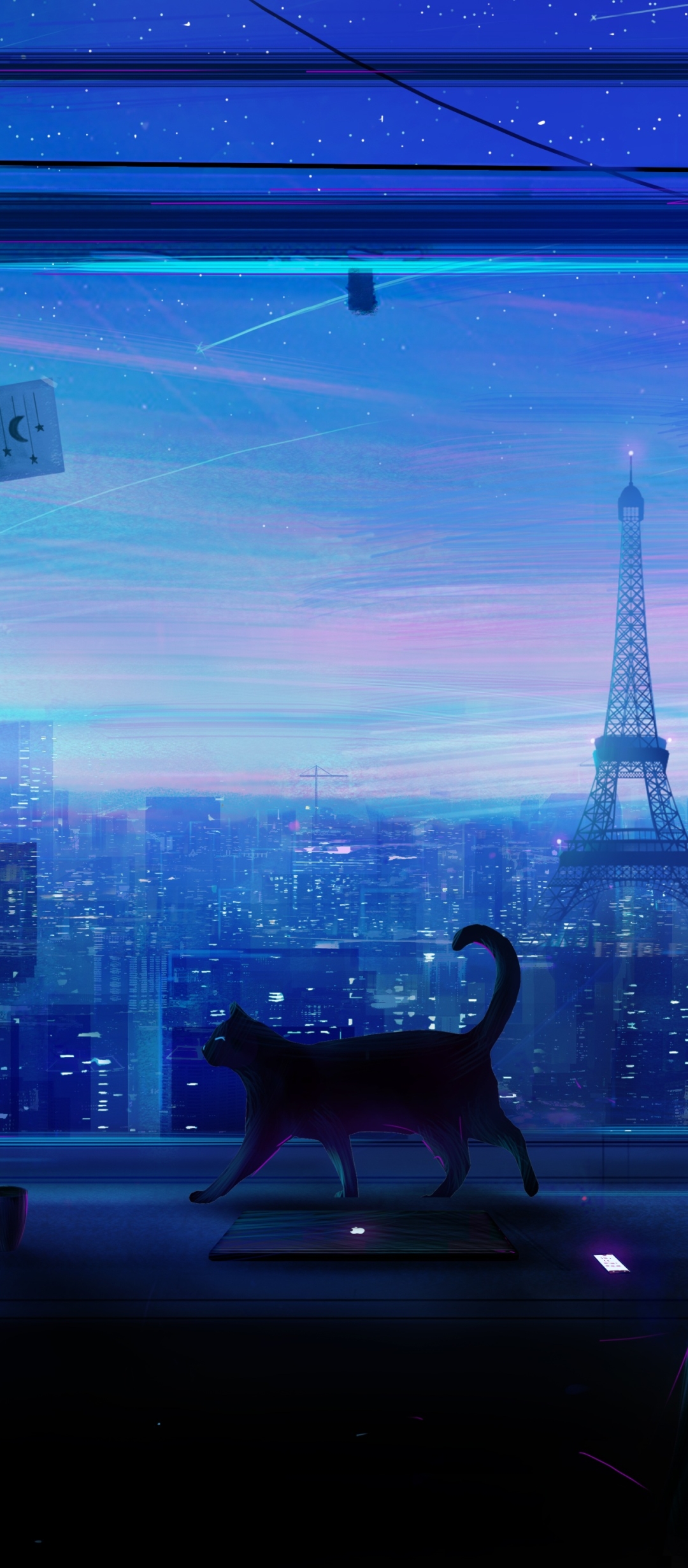 Download mobile wallpaper Anime, City, Cat for free.