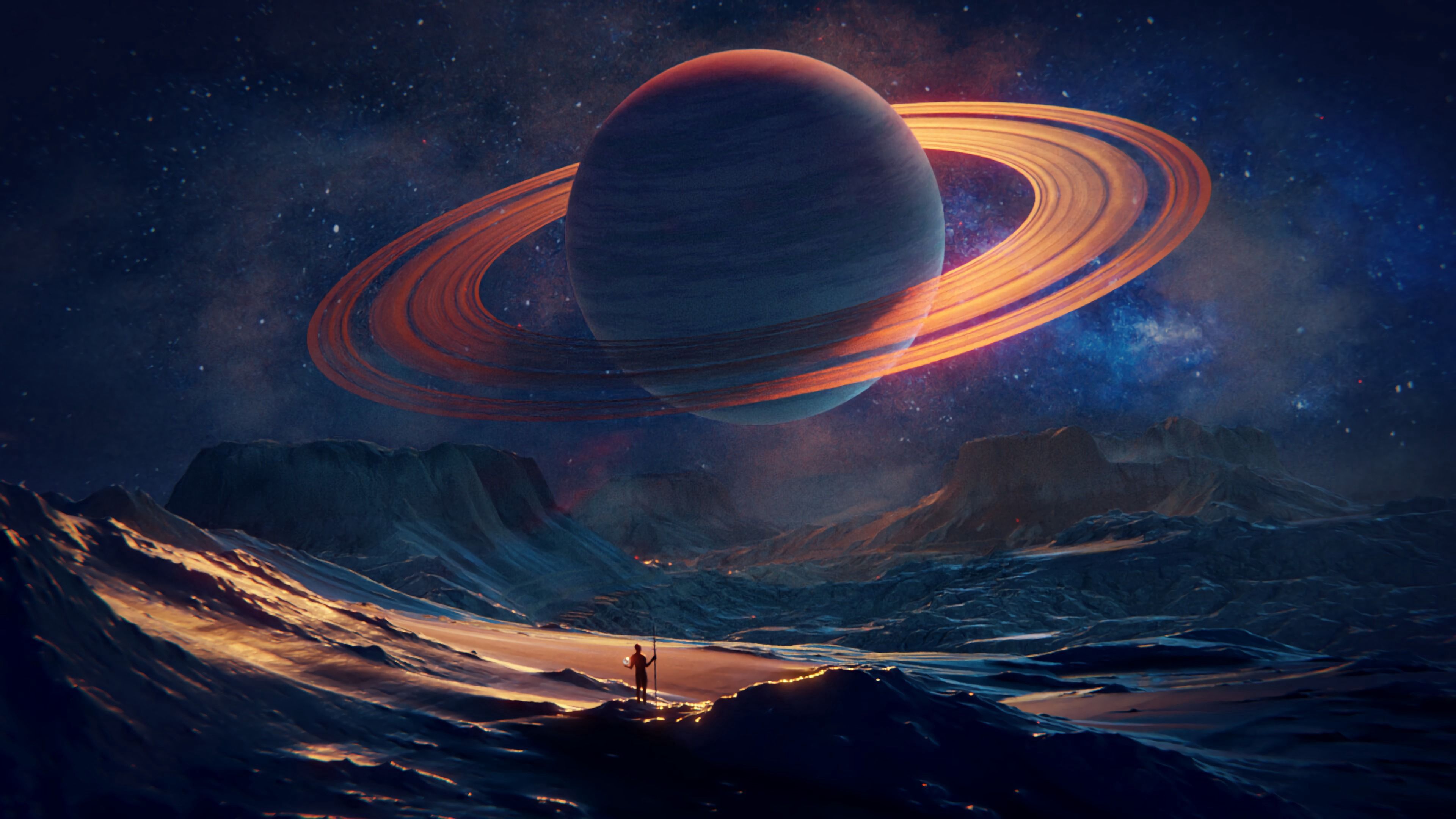 planet, traveler, universe, art, wayfarer Panoramic Wallpaper