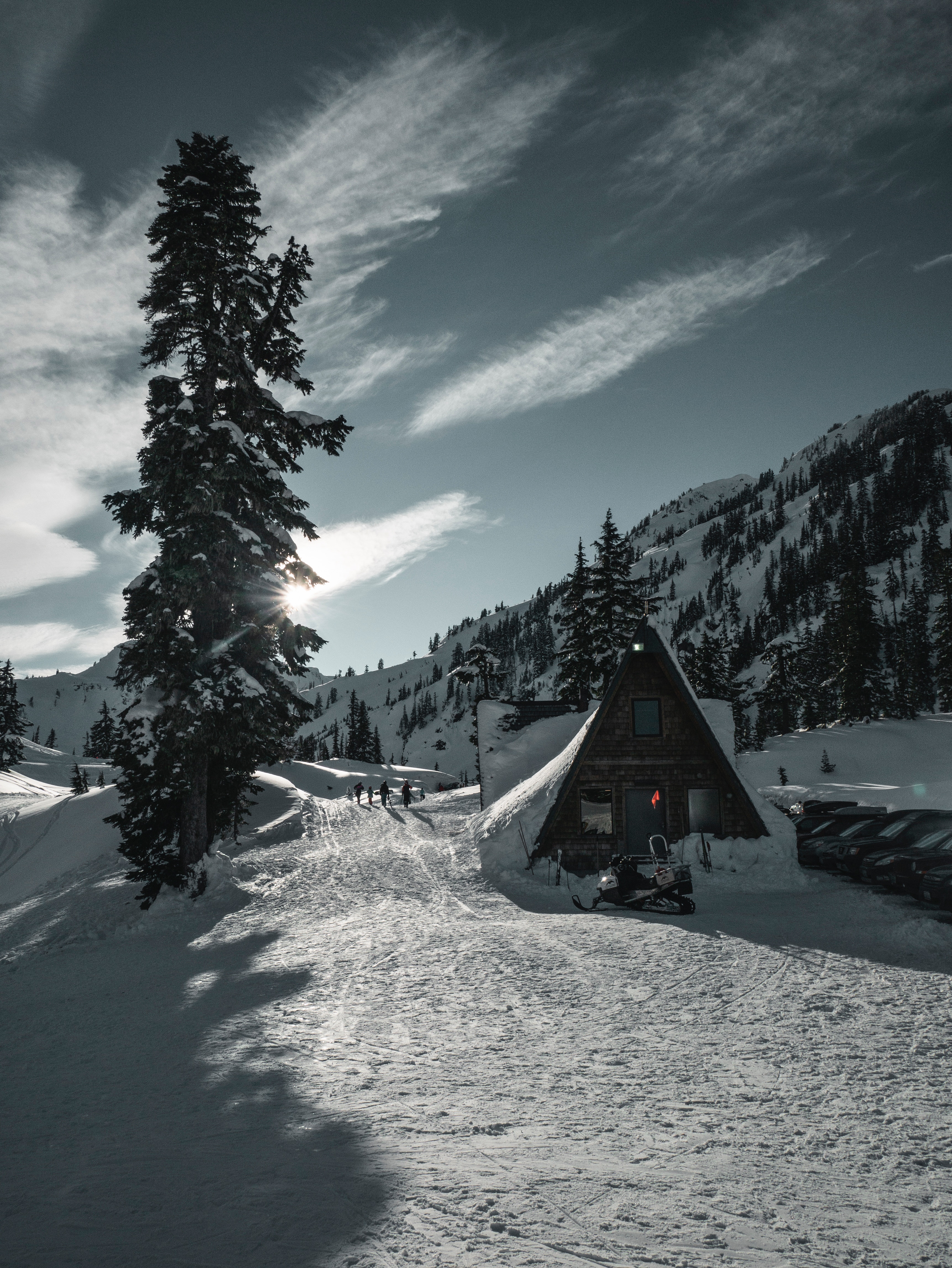 HD wallpaper snow covered, winter, nature, snow, mountain, small house, lodge, snowbound, resort