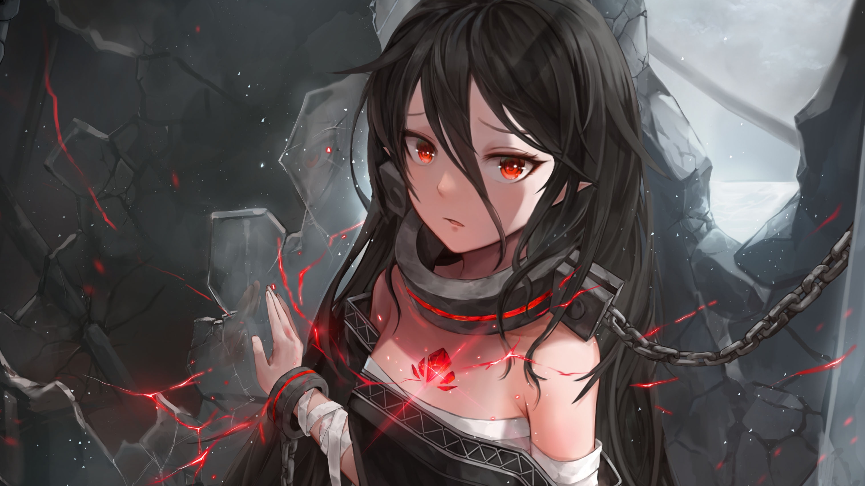 Free download wallpaper Anime, Original, Red Eyes, Black Hair on your PC desktop