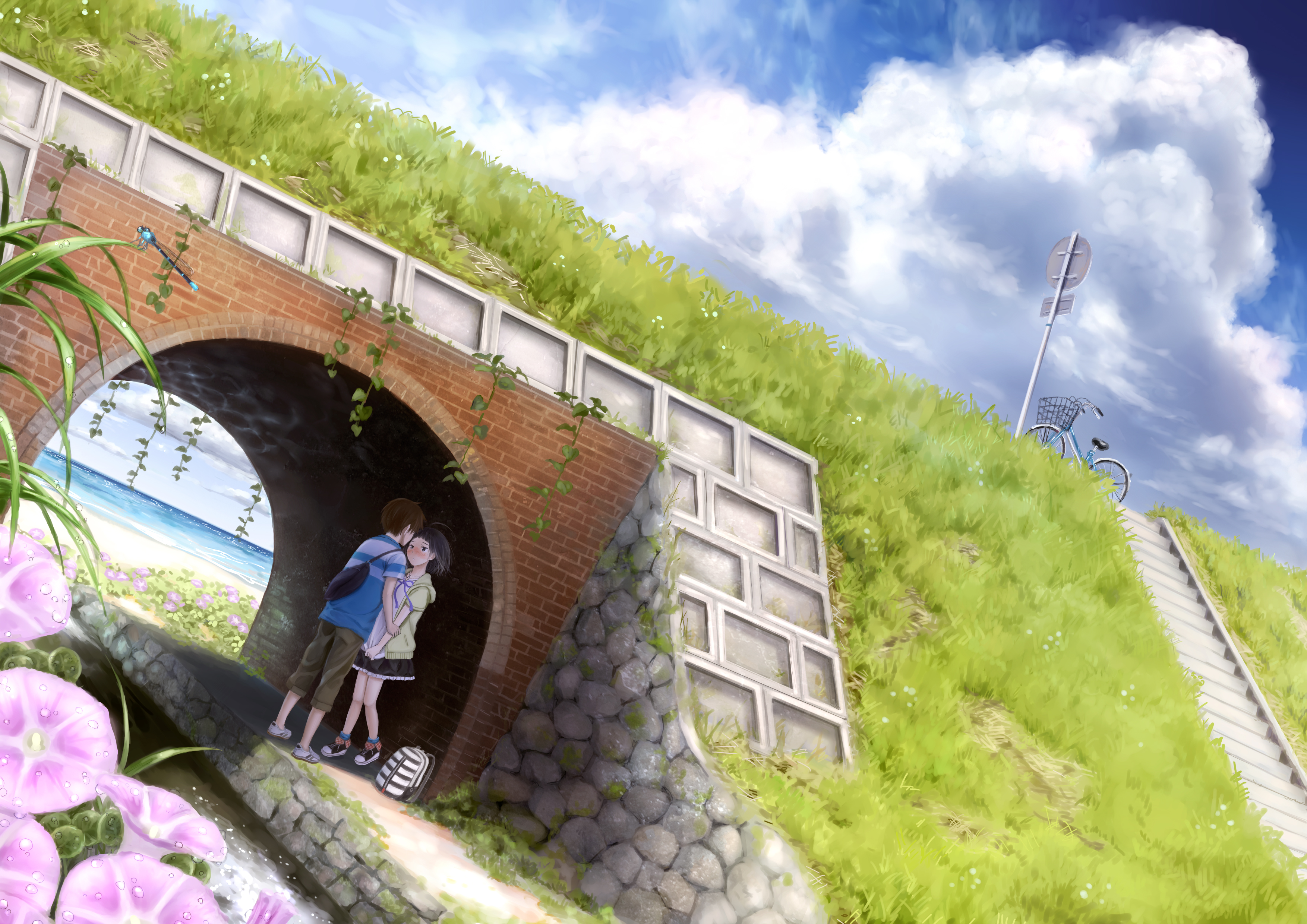 Free download wallpaper Anime, Love, Bridge, Original on your PC desktop