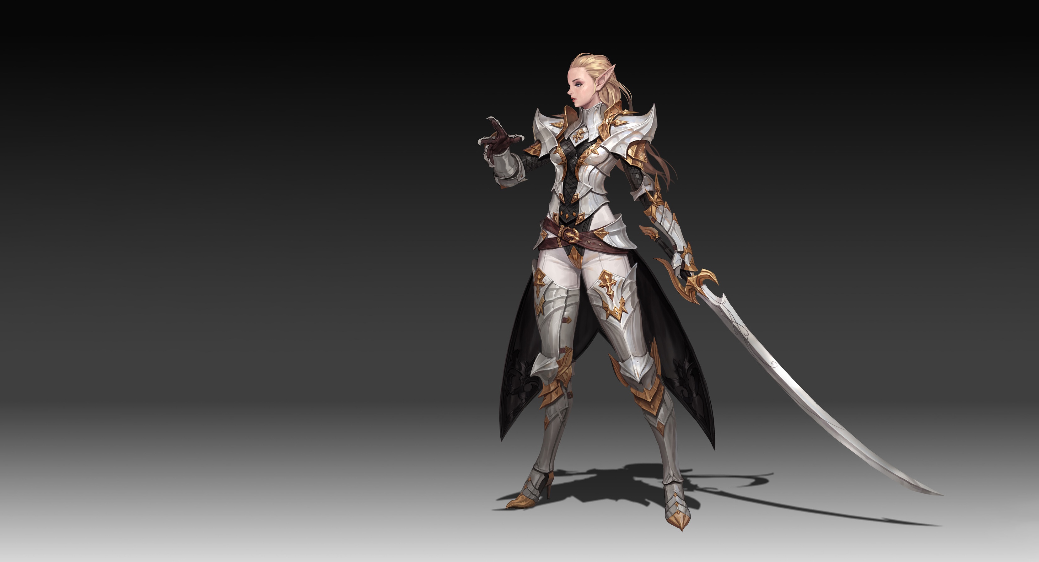 Download mobile wallpaper Fantasy, Weapon, Blonde, Elf, Armor, Sword, Pointed Ears, Women Warrior for free.