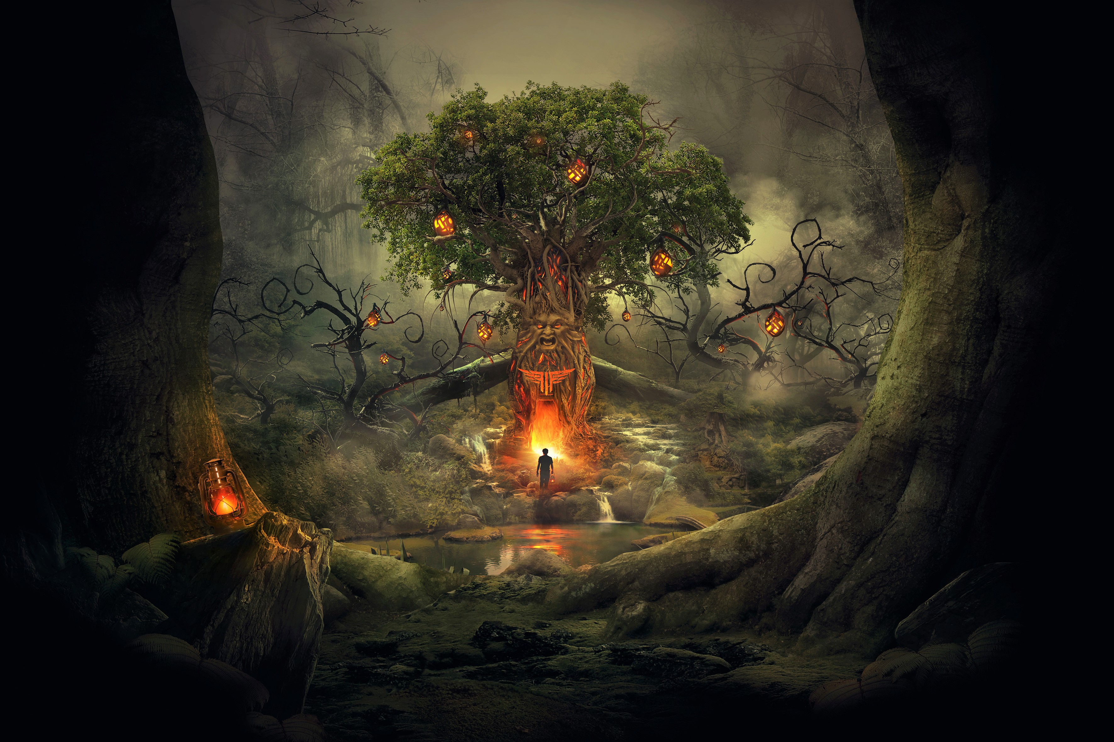 Free download wallpaper Fantasy, Fire, Tree, Artistic on your PC desktop