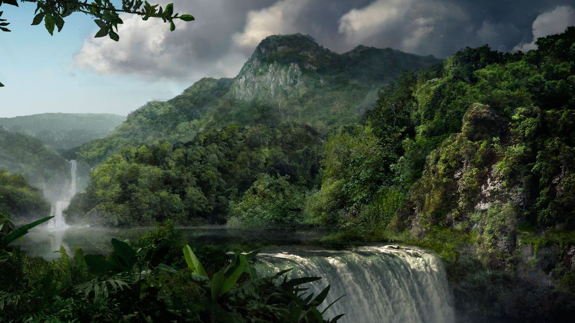 Free download wallpaper Waterfalls, Mountain, Waterfall, Forest, Tree, Earth, Jungle on your PC desktop