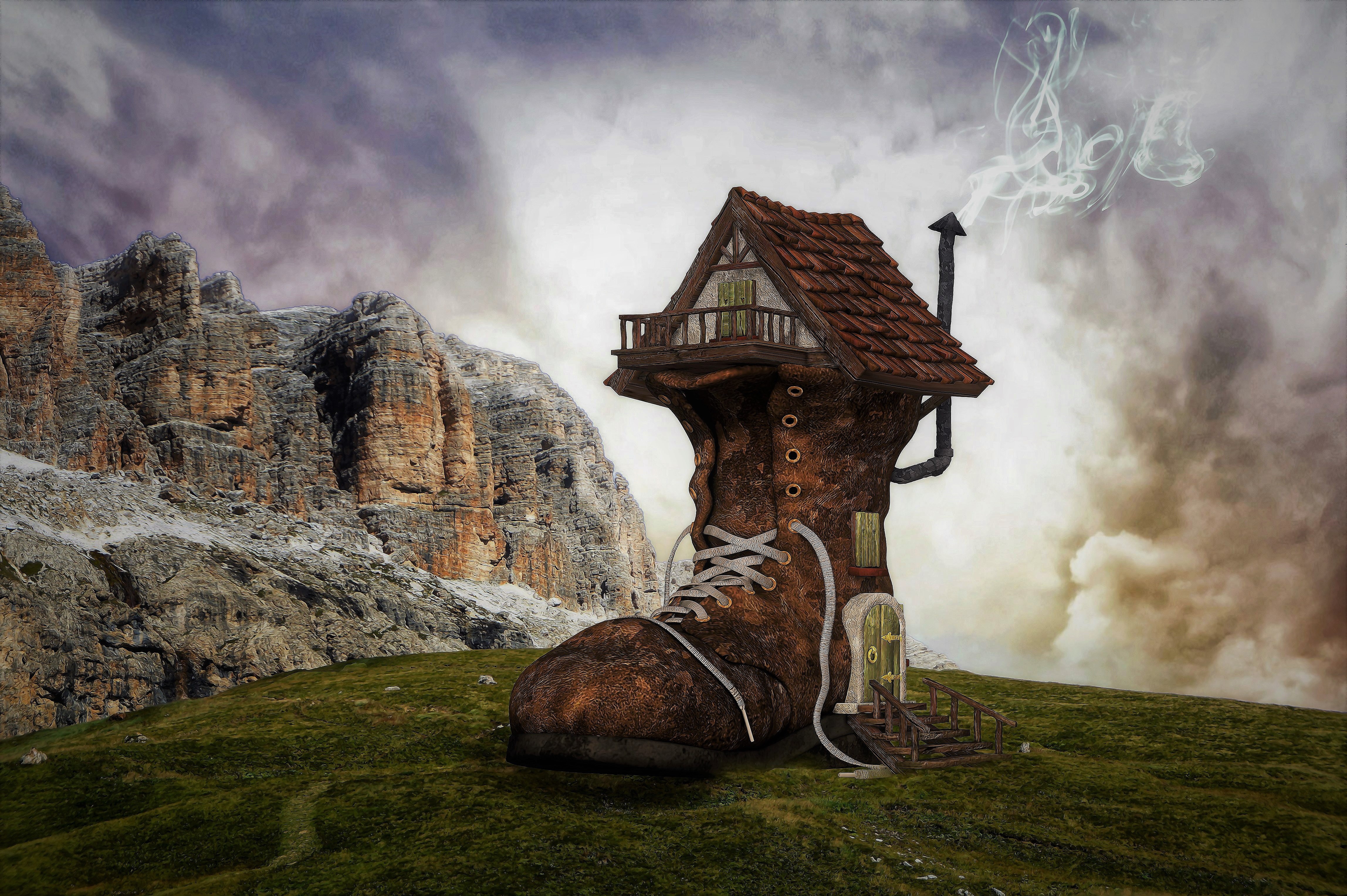 Free download wallpaper Fantasy, House, Shoe on your PC desktop