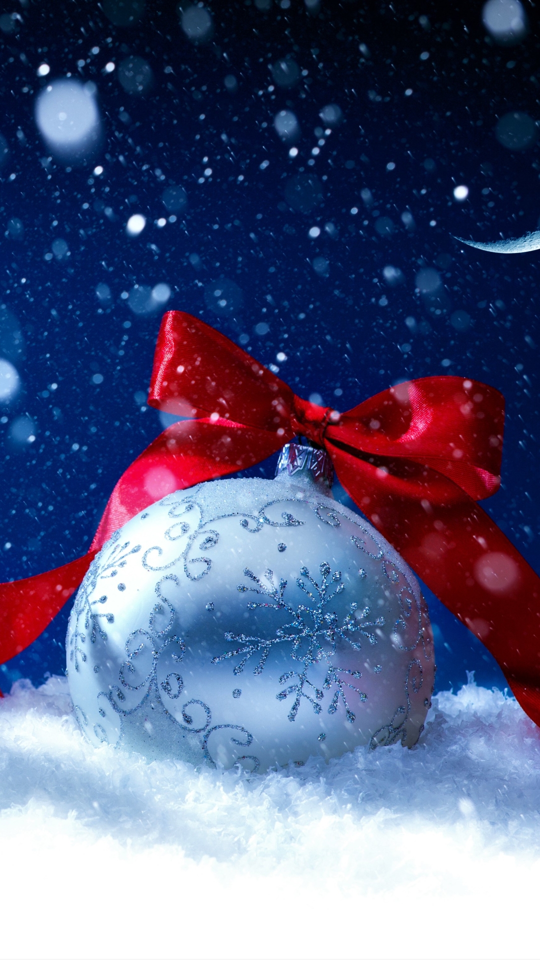 Handy-Wallpaper Feiertage, Schnee, Weihnachten, Weihnachtsschmuck, Silber, Schleife, Funkelt, Stern kostenlos herunterladen.