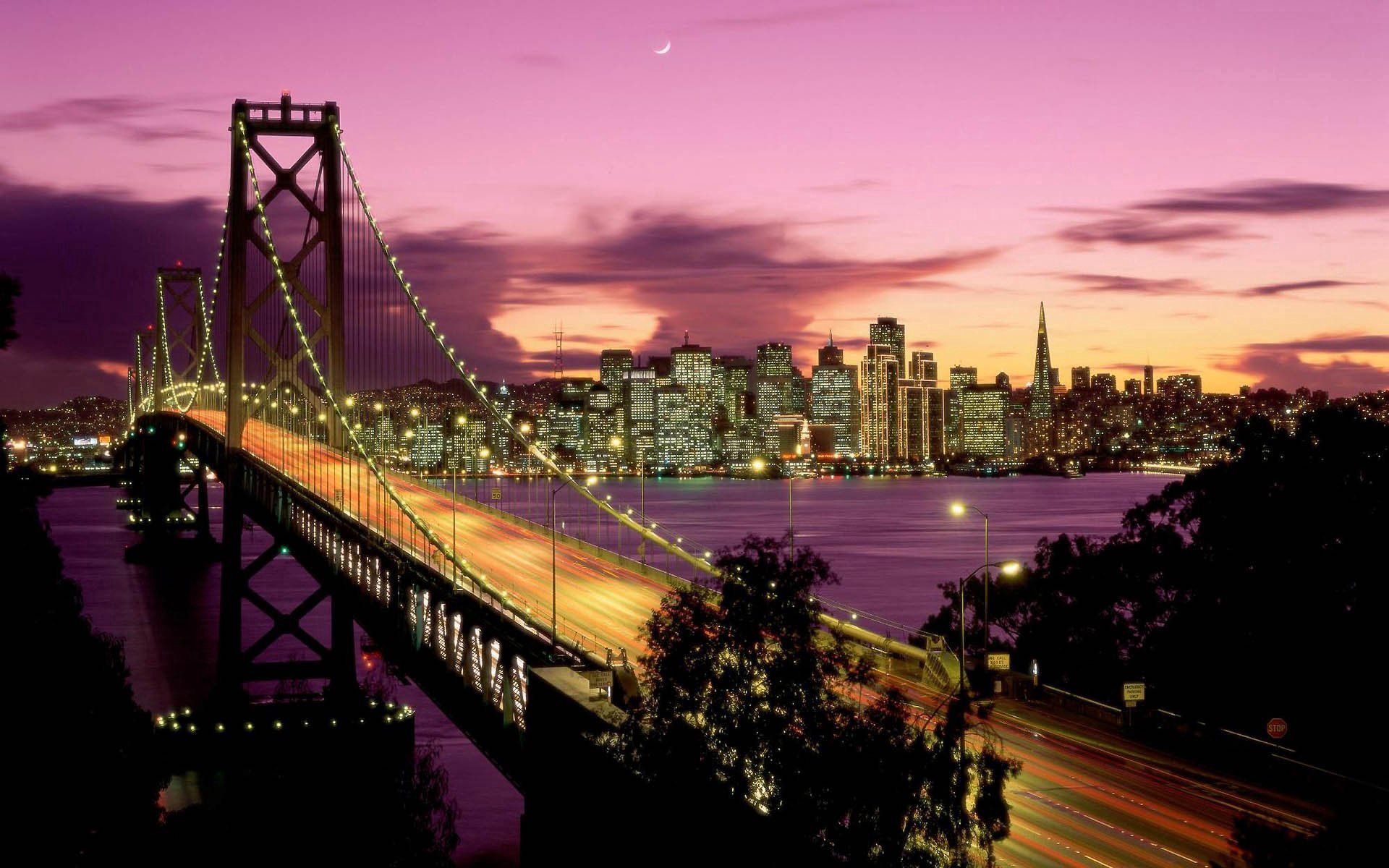無料モバイル壁紙都市, サンフランシスコ, ナイト, ベイブリッジをダウンロードします。