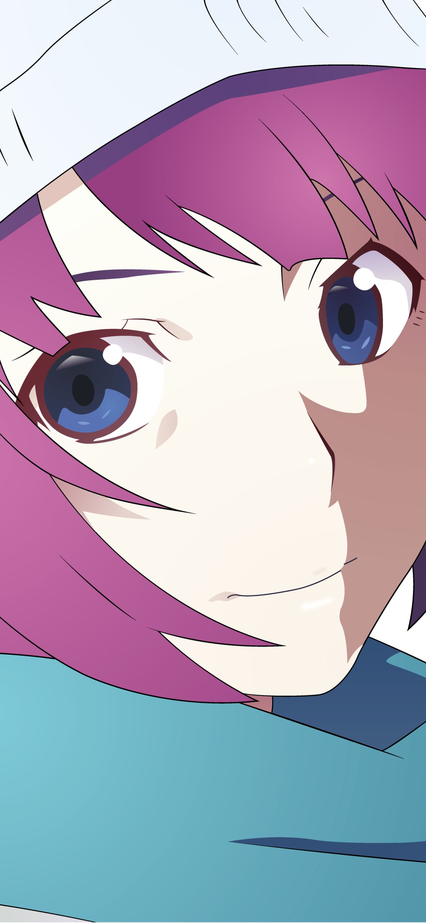 Handy-Wallpaper Gesicht, Blaue Augen, Lila Haare, Animes, Monogatari (Serie), Hitagi Senjogahara kostenlos herunterladen.