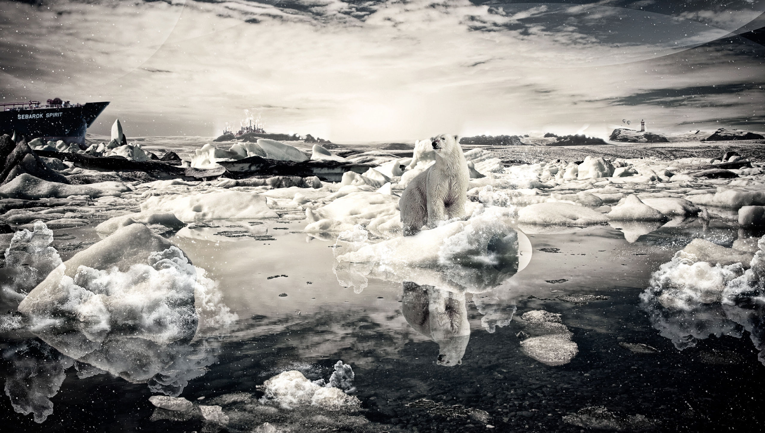 166009 télécharger l'image artistique, surréaliste, iceberg, ours polair, navire - fonds d'écran et économiseurs d'écran gratuits