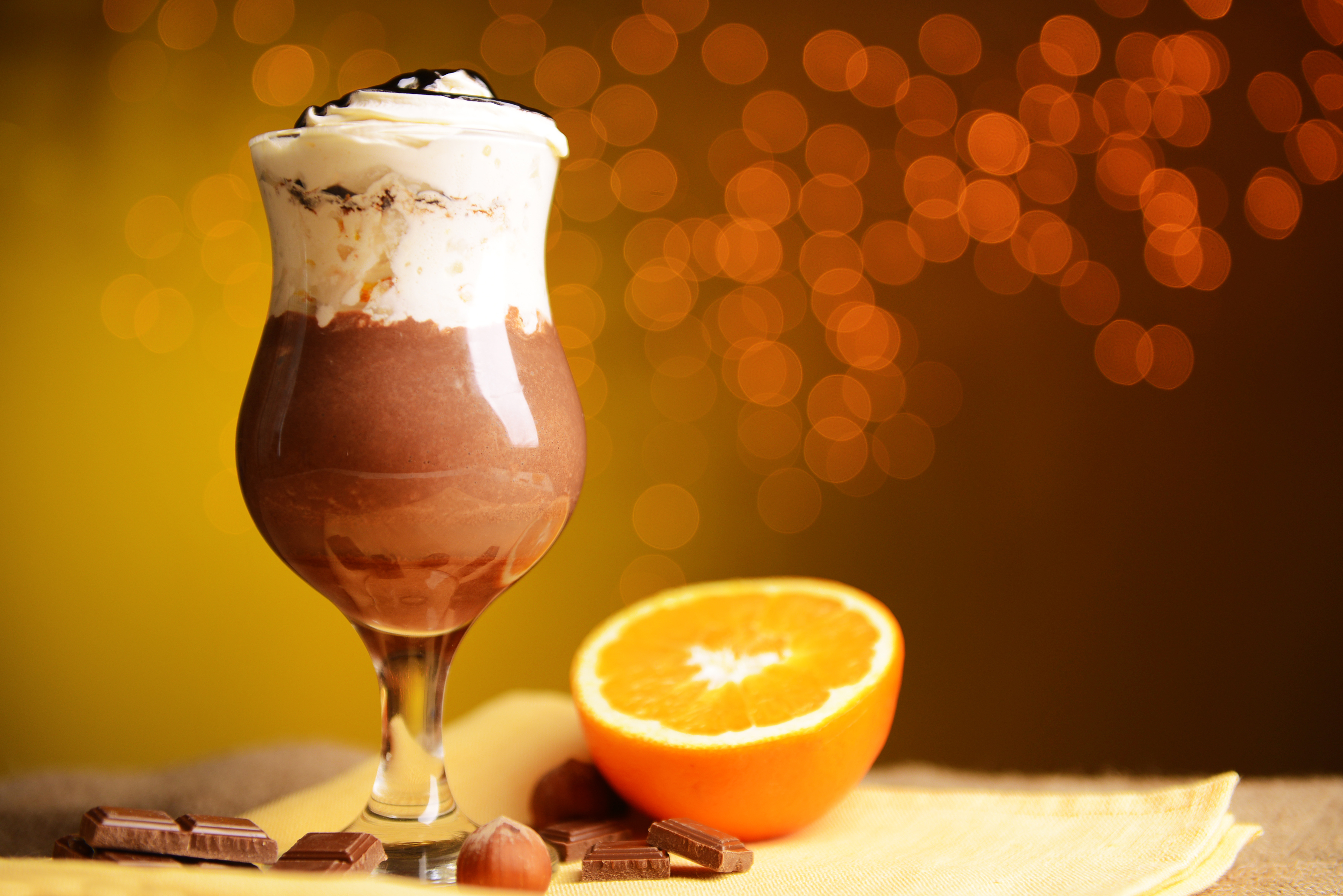 Download mobile wallpaper Food, Dessert, Chocolate, Glass, Nut, Orange (Fruit) for free.