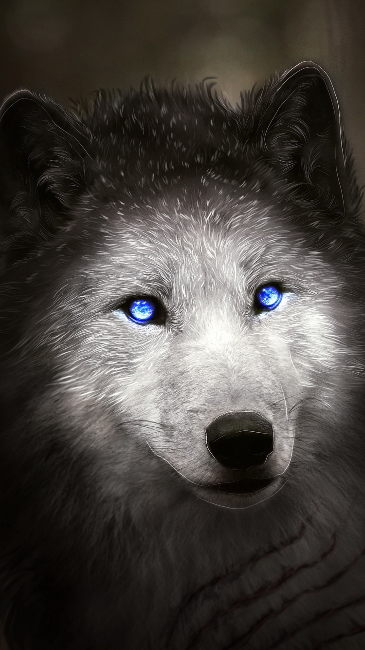 Скачать картинку Фэнтези, Волк, Голубые Глаза, Фэнтези Животные в телефон бесплатно.