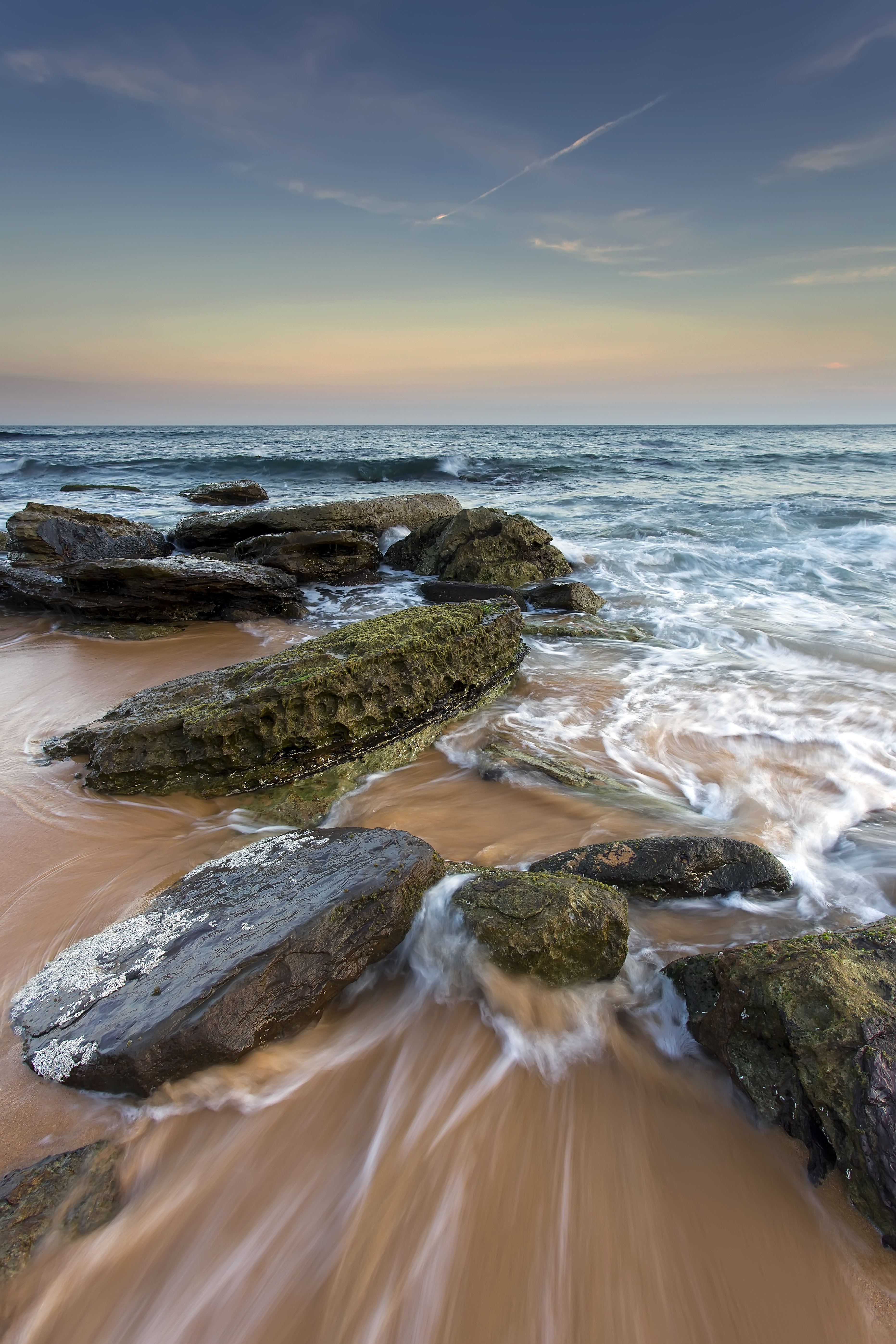stones, nature, sea, beach, horizon, tide, high tide