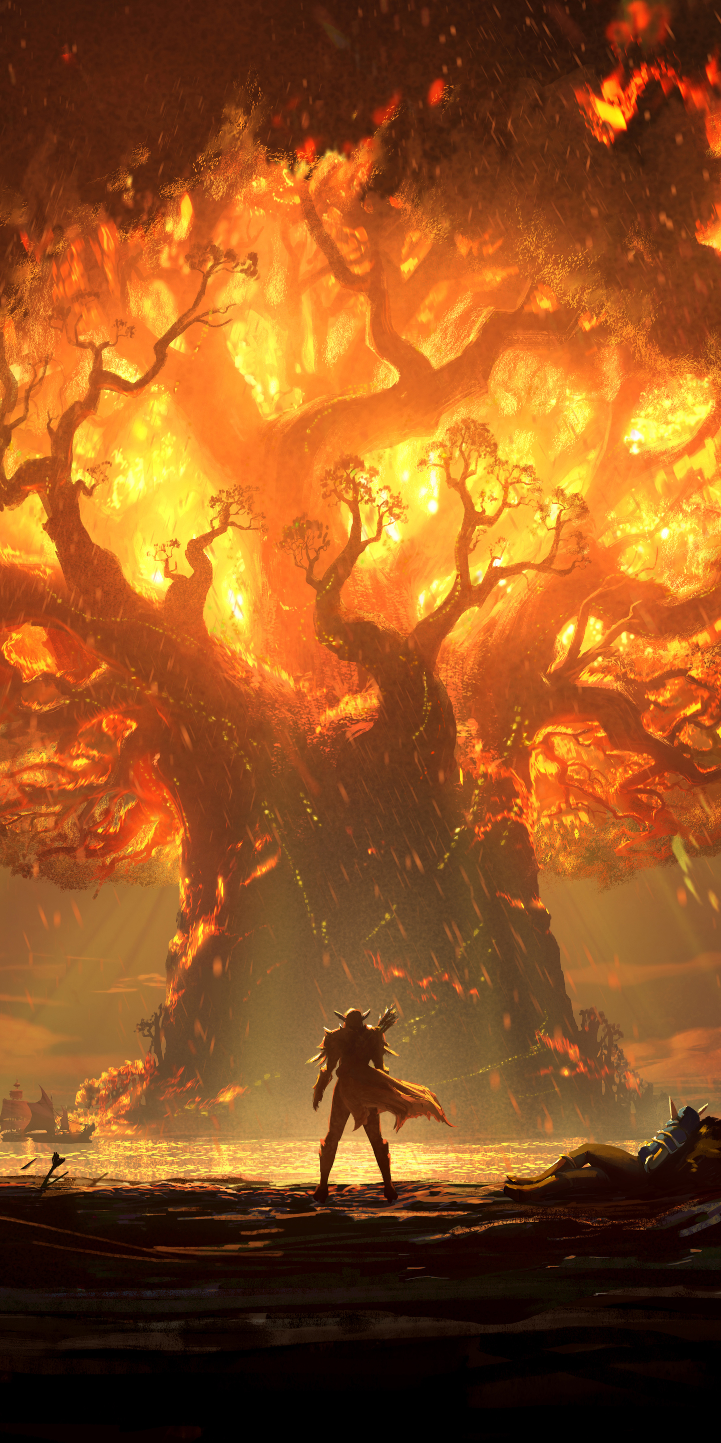 Download mobile wallpaper Tree, Warrior, Sword, Video Game, World Of Warcraft, World Of Warcraft: Battle For Azeroth for free.
