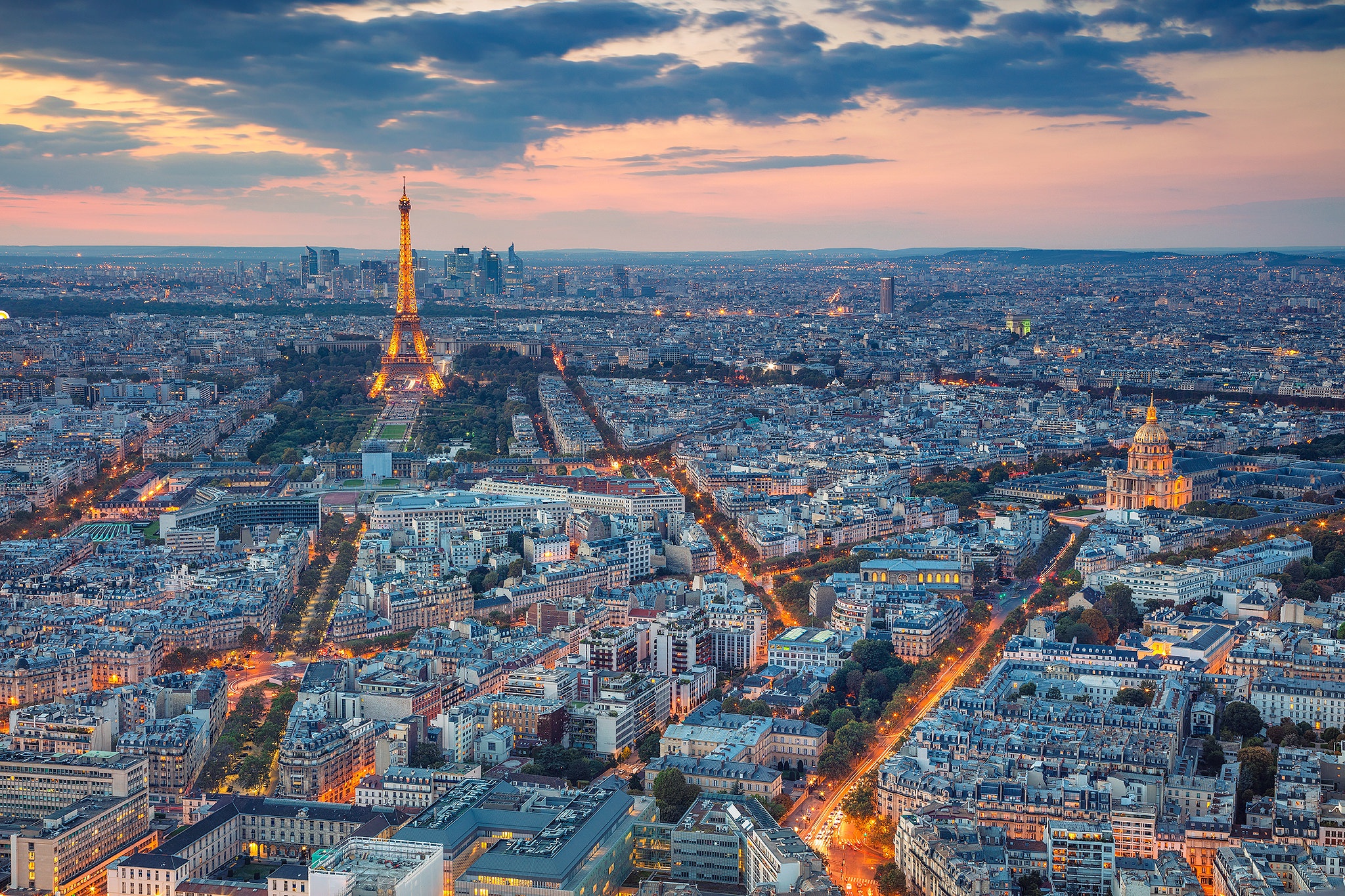 Download mobile wallpaper Cities, Paris, Eiffel Tower, City, Building, Horizon, France, Cityscape, Aerial, Man Made for free.