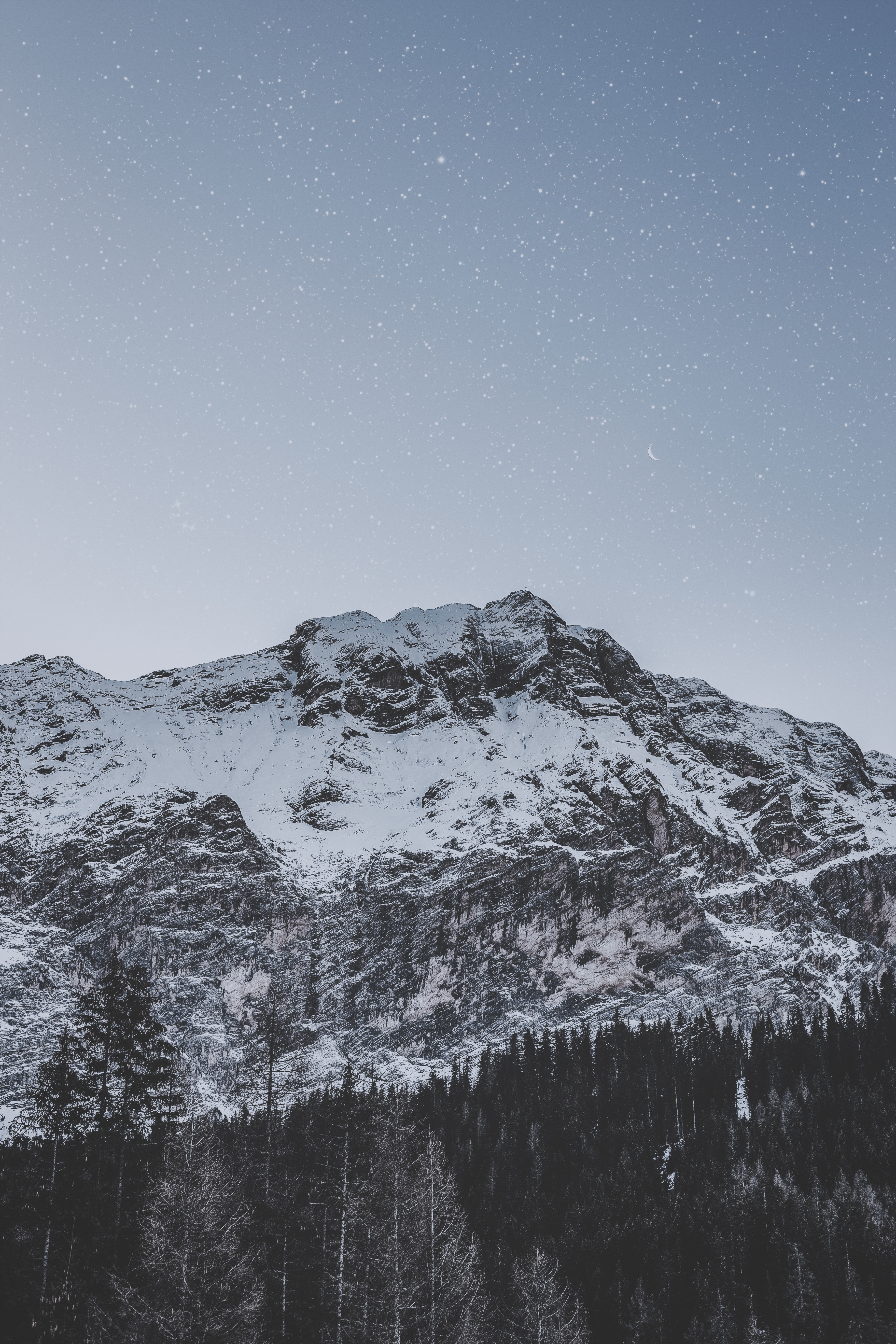 Free download wallpaper Sky, Mountain, Top, Snow Covered, Snowbound, Snowfall, Nature, Vertex, Stars on your PC desktop