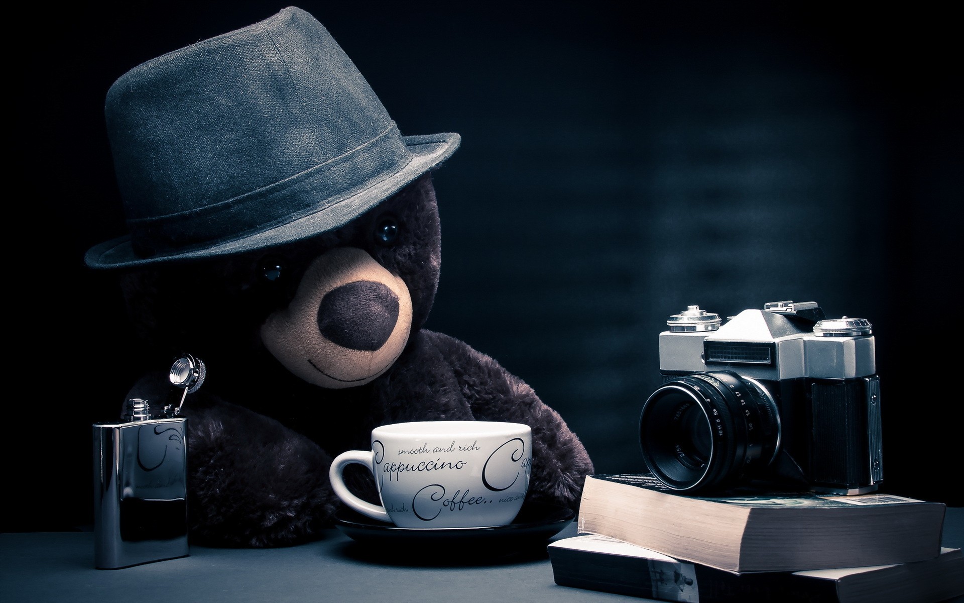 Download mobile wallpaper Teddy Bear, Coffee, Camera, Photography, Other for free.